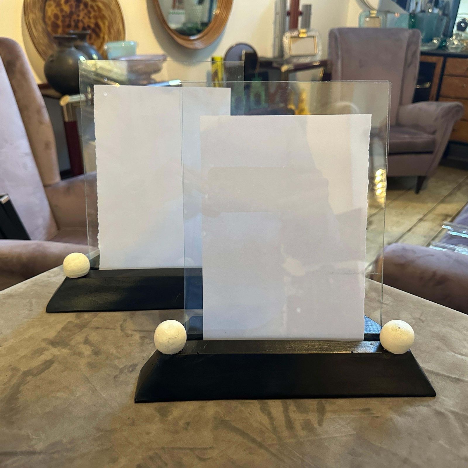 Two Art Deco Black And White Lacquered Wood And Glass French Picture Frames photo buy