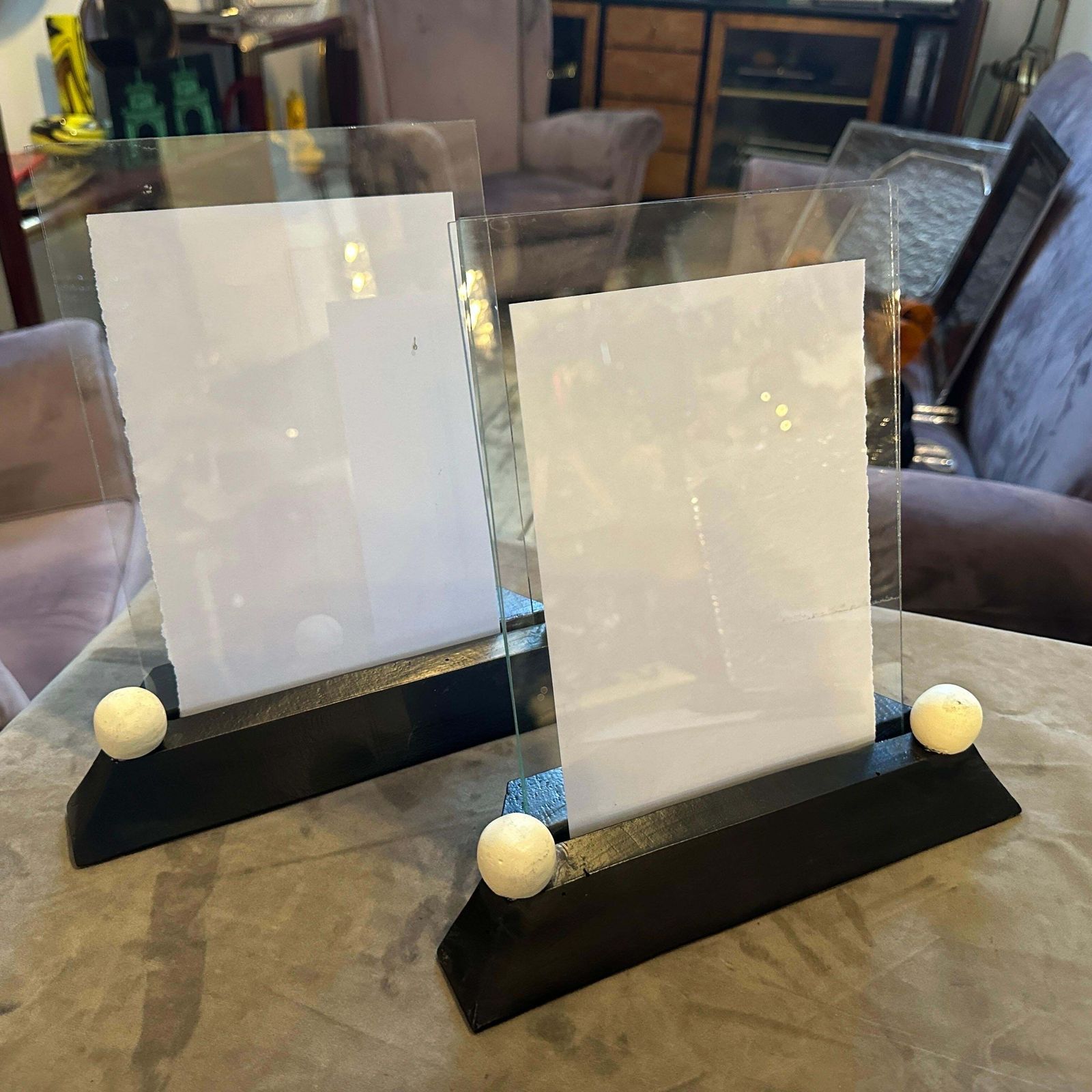 photo furniture Two Art Deco Black And White Lacquered Wood And Glass French Picture Frames