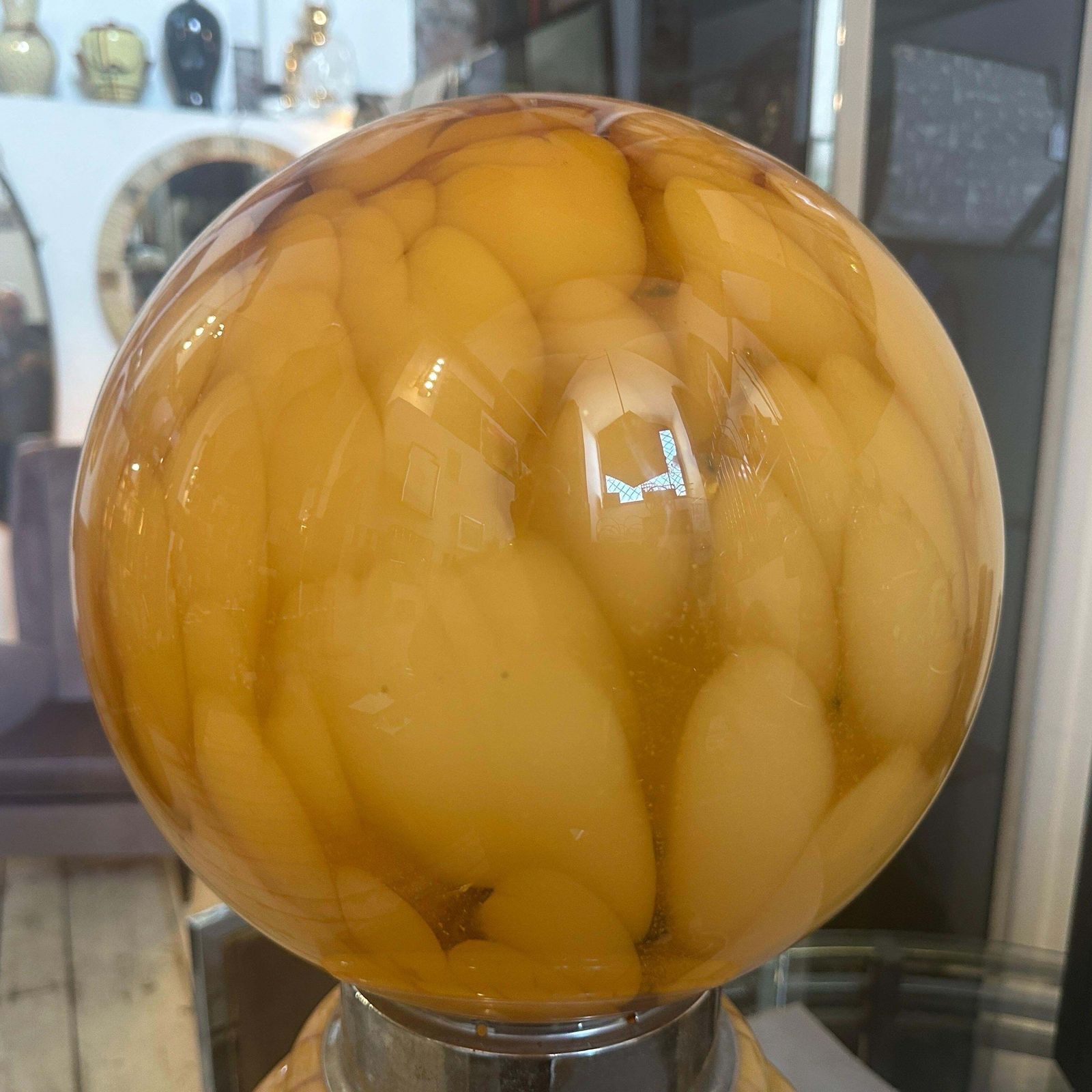 1970s Space Age Yellow Glass And Metal Table Lamp Carlo Nason For Mazzega photo vinterior