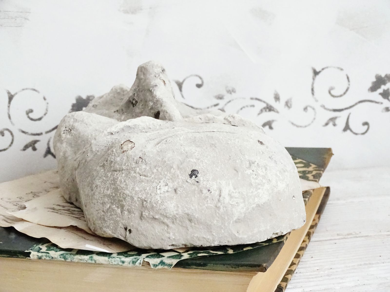 Grotesque Plaster Face Wall Sculpture, Distressed Creepy Portrait Mask, Human Face Plaster Cast Head photo vintage