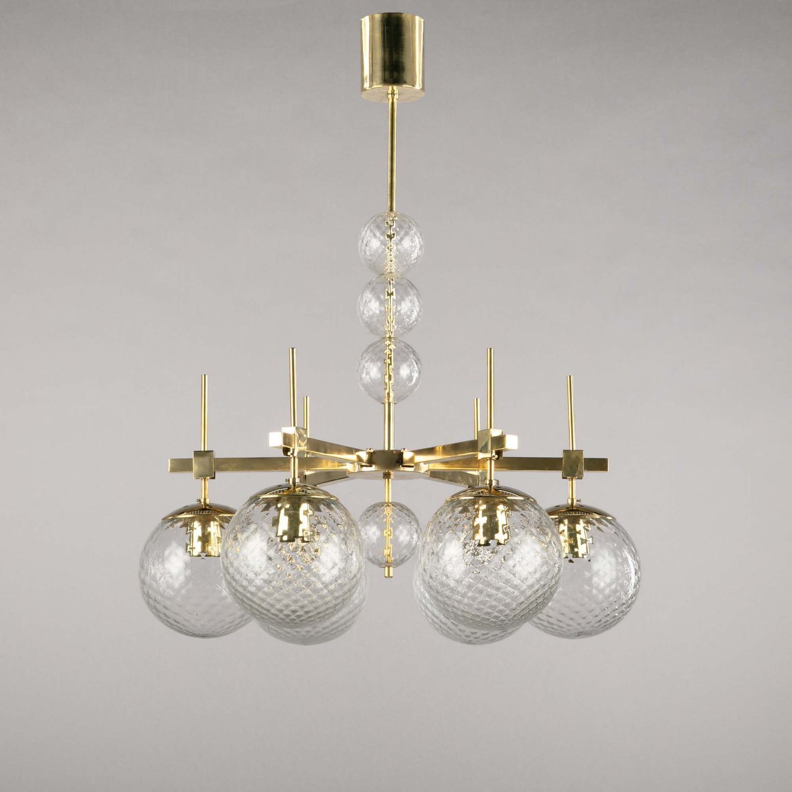 1970's Bohemian Glass + Brass Chandelier photo vinterior