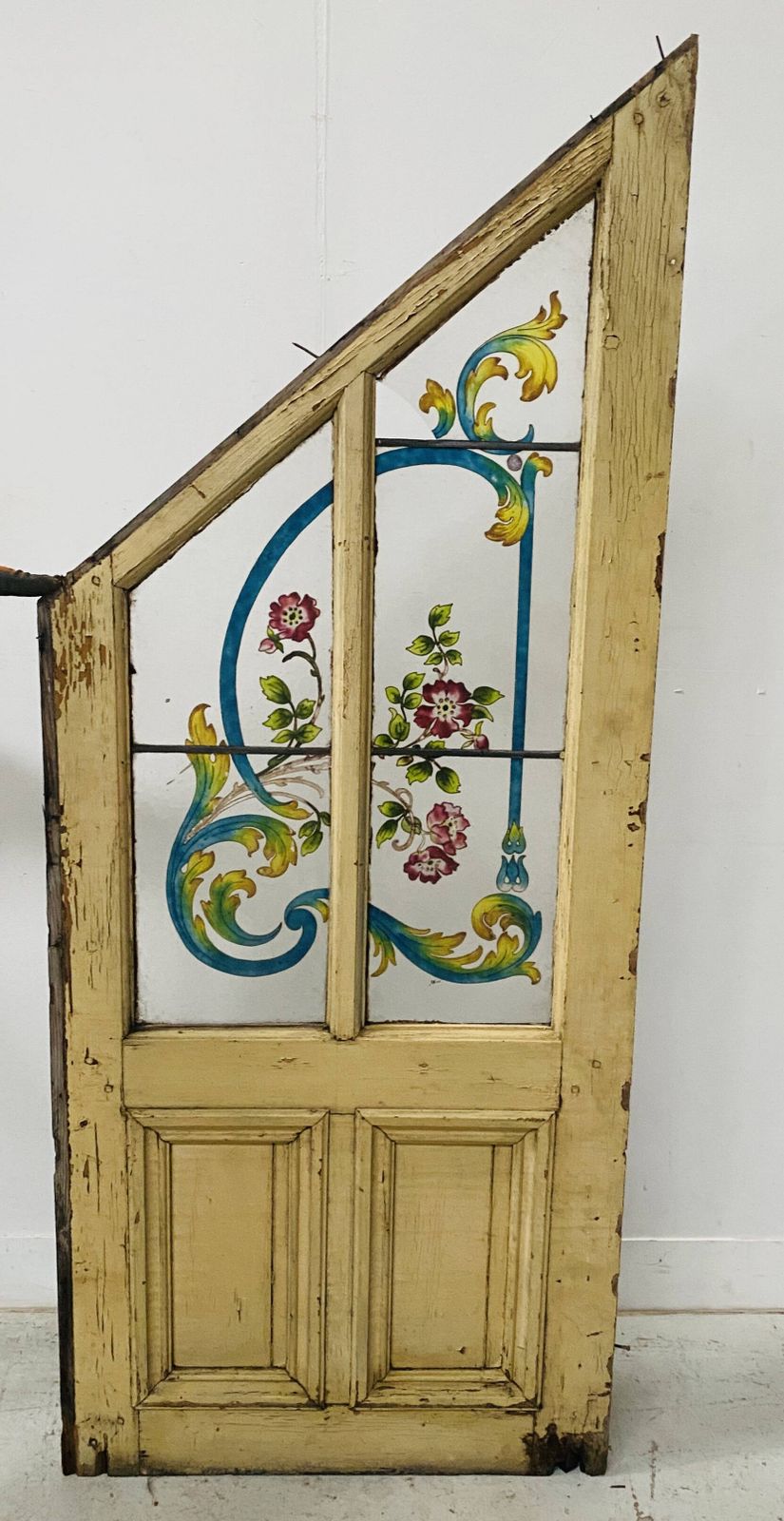 20th Century Fir And Painted Glass Under Stair Door photo 432.0