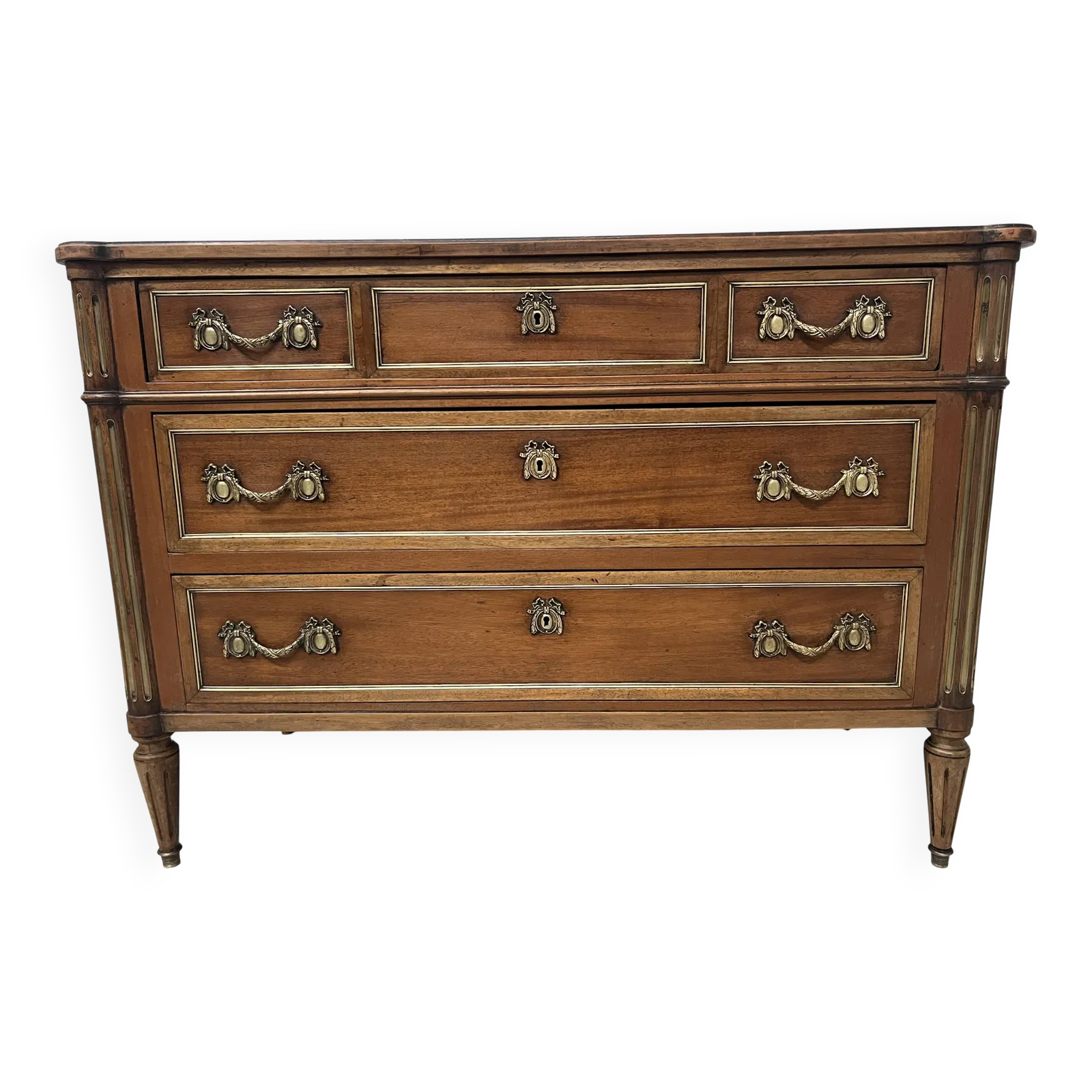Louis XVI Style Mahogany Commode With A Grey Veined Marble Top 19th Century