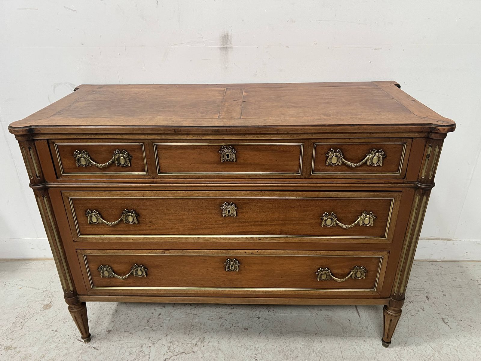 Louis XVI Style Mahogany Commode With A Grey Veined Marble Top 19th Century photo vintage