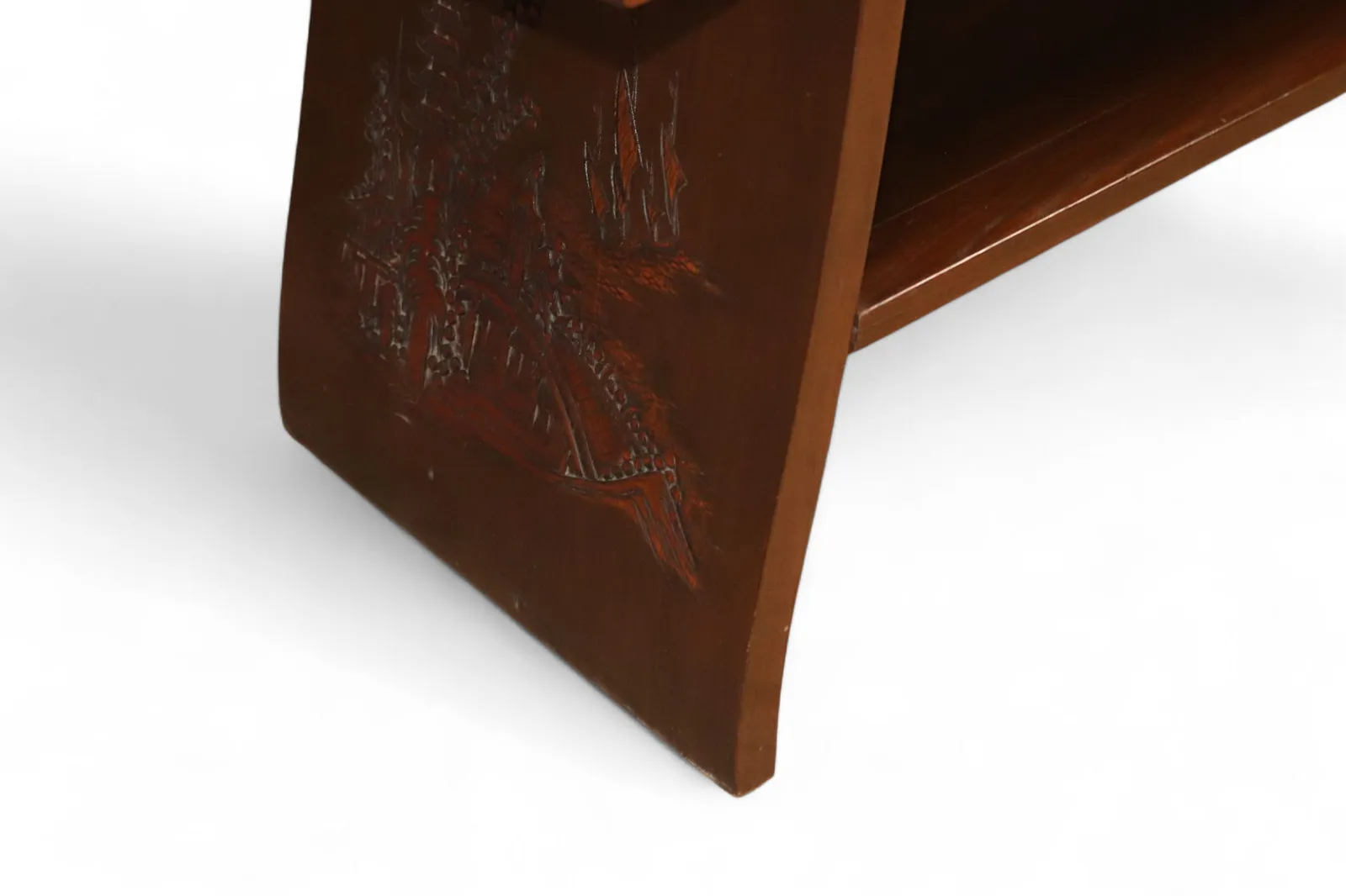photo furniture Vintage Chinoiserie Chinese Carved Wood Coffee Table Glass Top