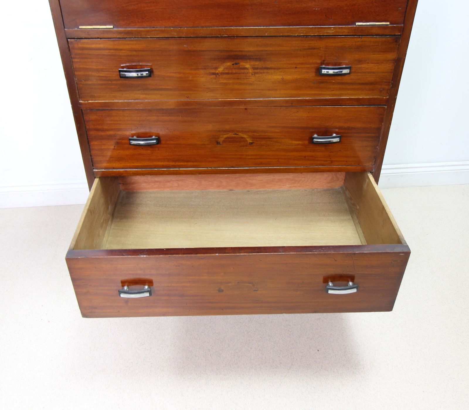 Large Art Deco Mahogany Secretaire Chest Of Drawers With Drop Front photo furniture