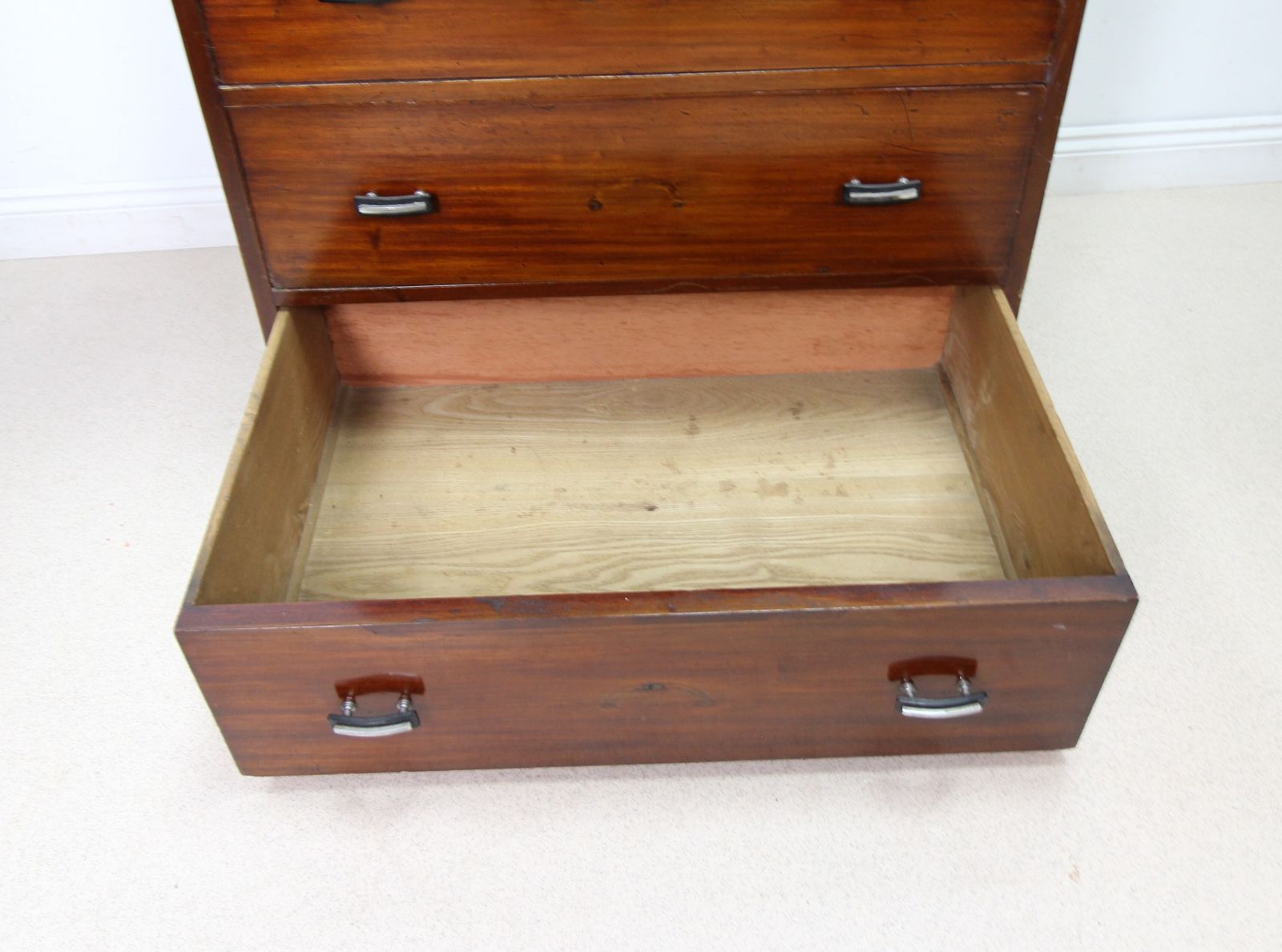 Large Art Deco Mahogany Secretaire Chest Of Drawers With Drop Front photo vintage