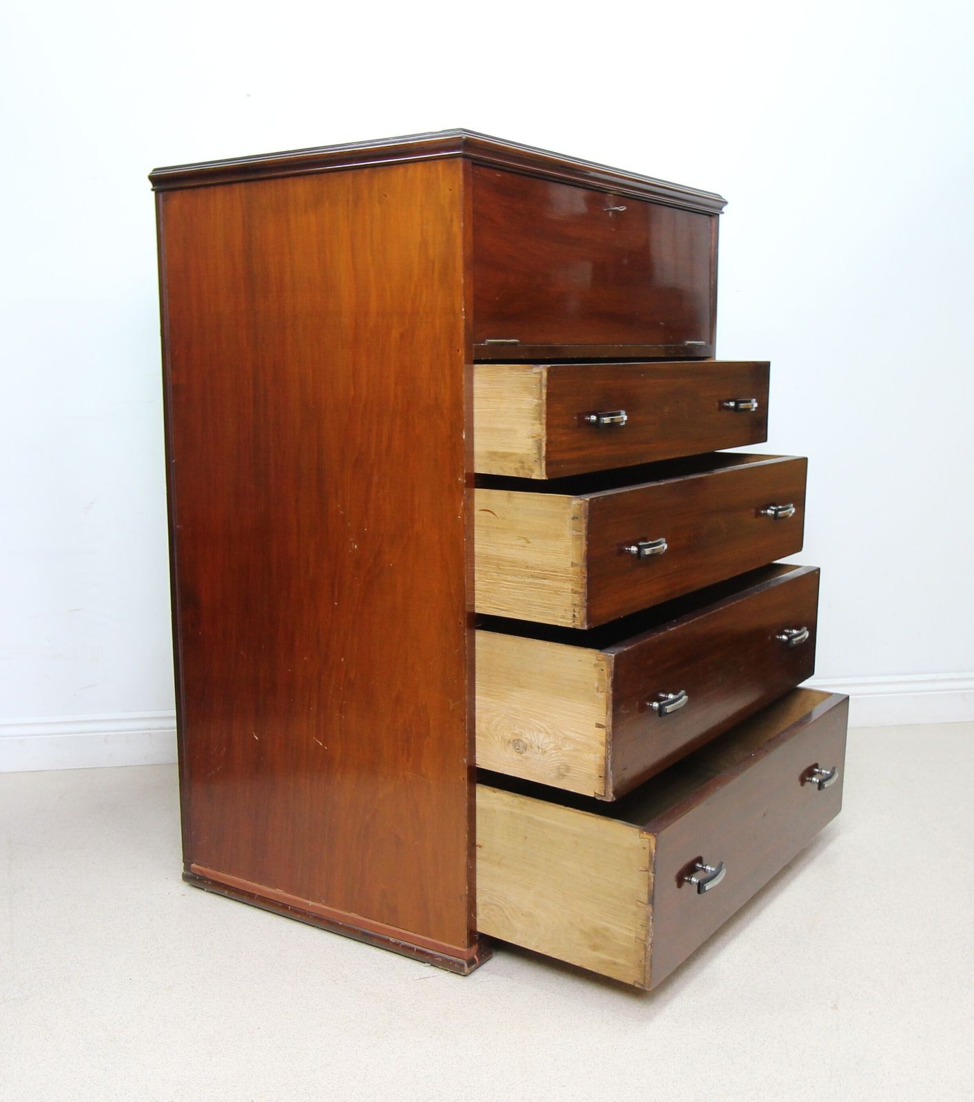 photo vinterior Large Art Deco Mahogany Secretaire Chest Of Drawers With Drop Front