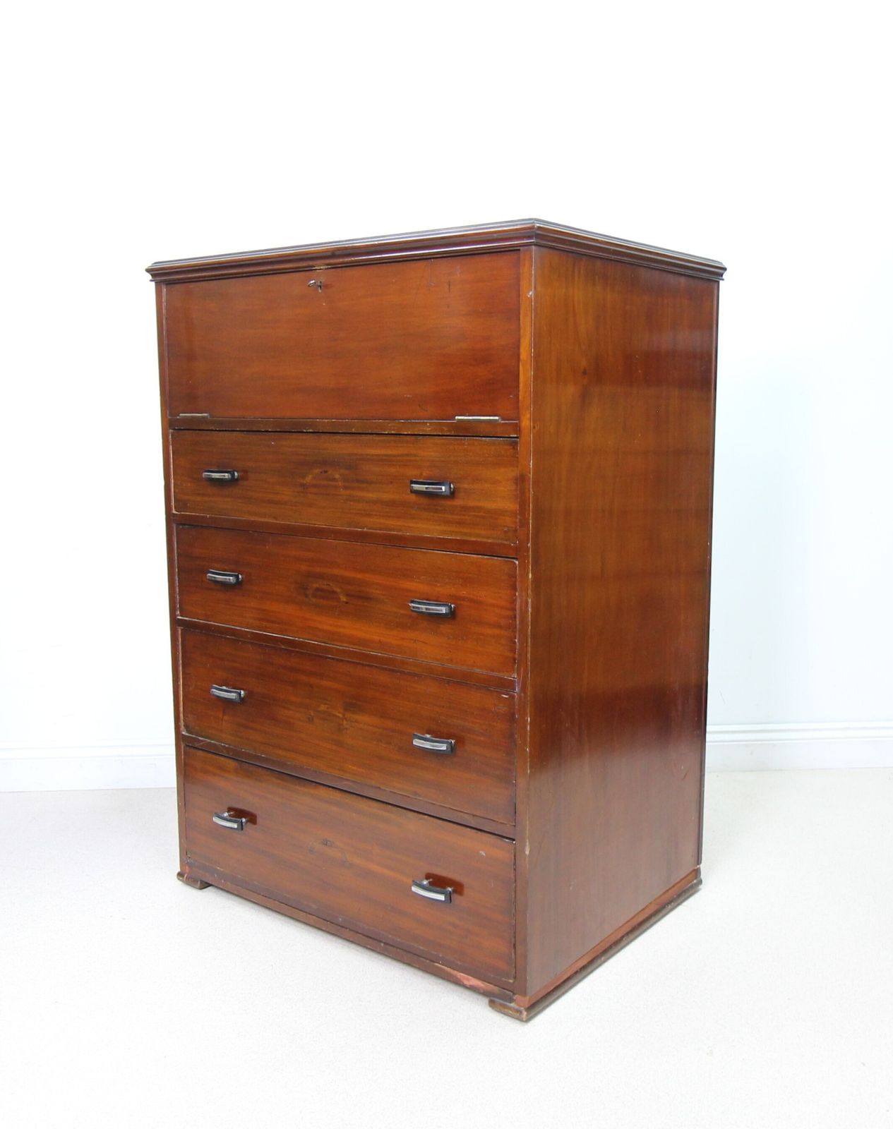 photo buy Large Art Deco Mahogany Secretaire Chest Of Drawers With Drop Front