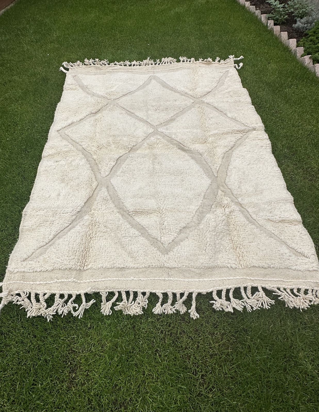 Moroccan Berber Cream Wool Rug Beni Ourain Atlas Carpets photo for sale