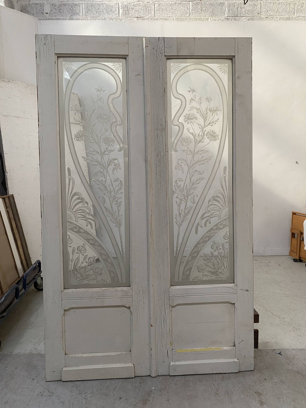 Double Dividing Door In Wood And Etched Glass, 20th Century photo 1113.075