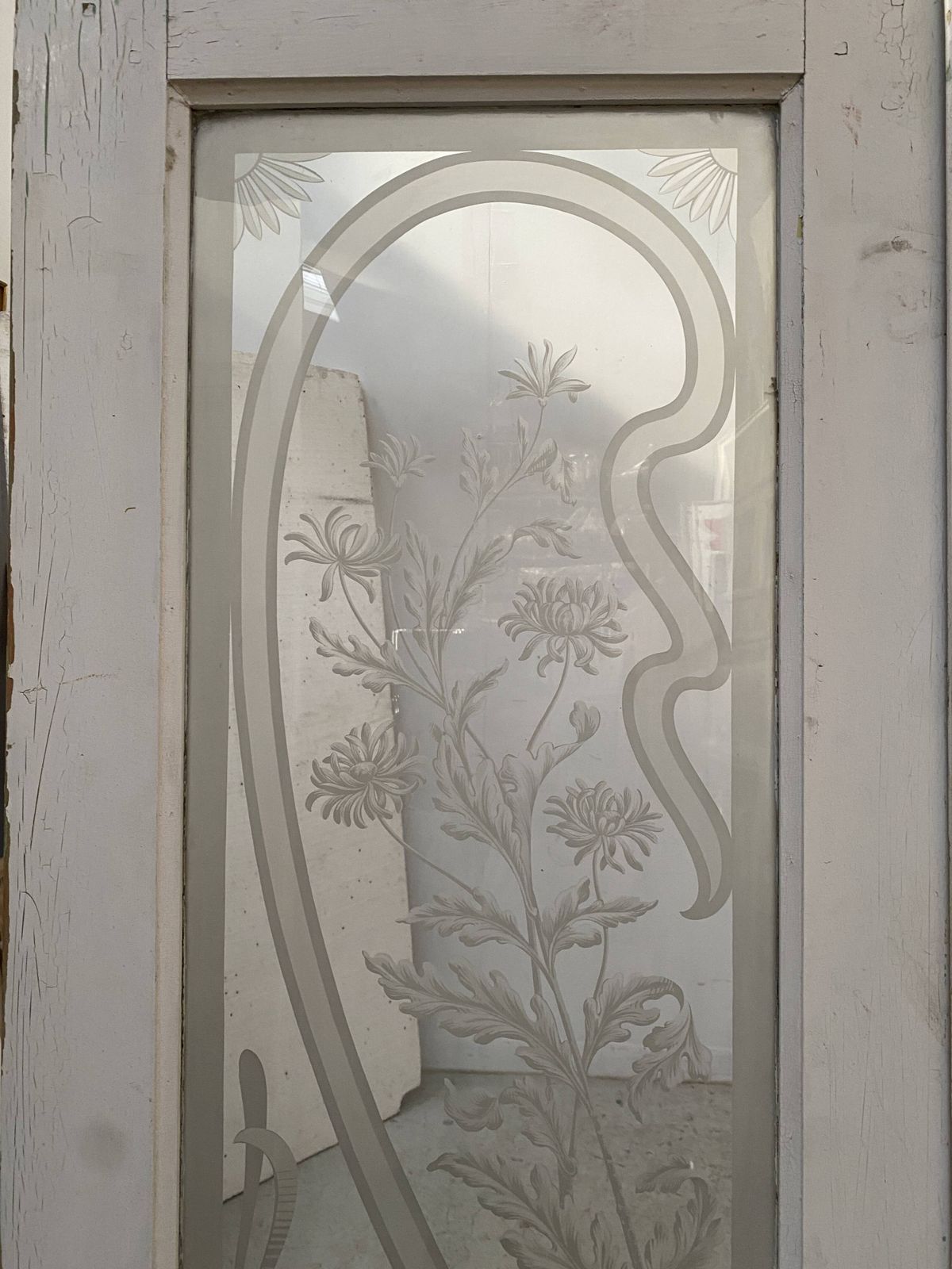 Double Dividing Door In Wood And Etched Glass, 20th Century photo buy