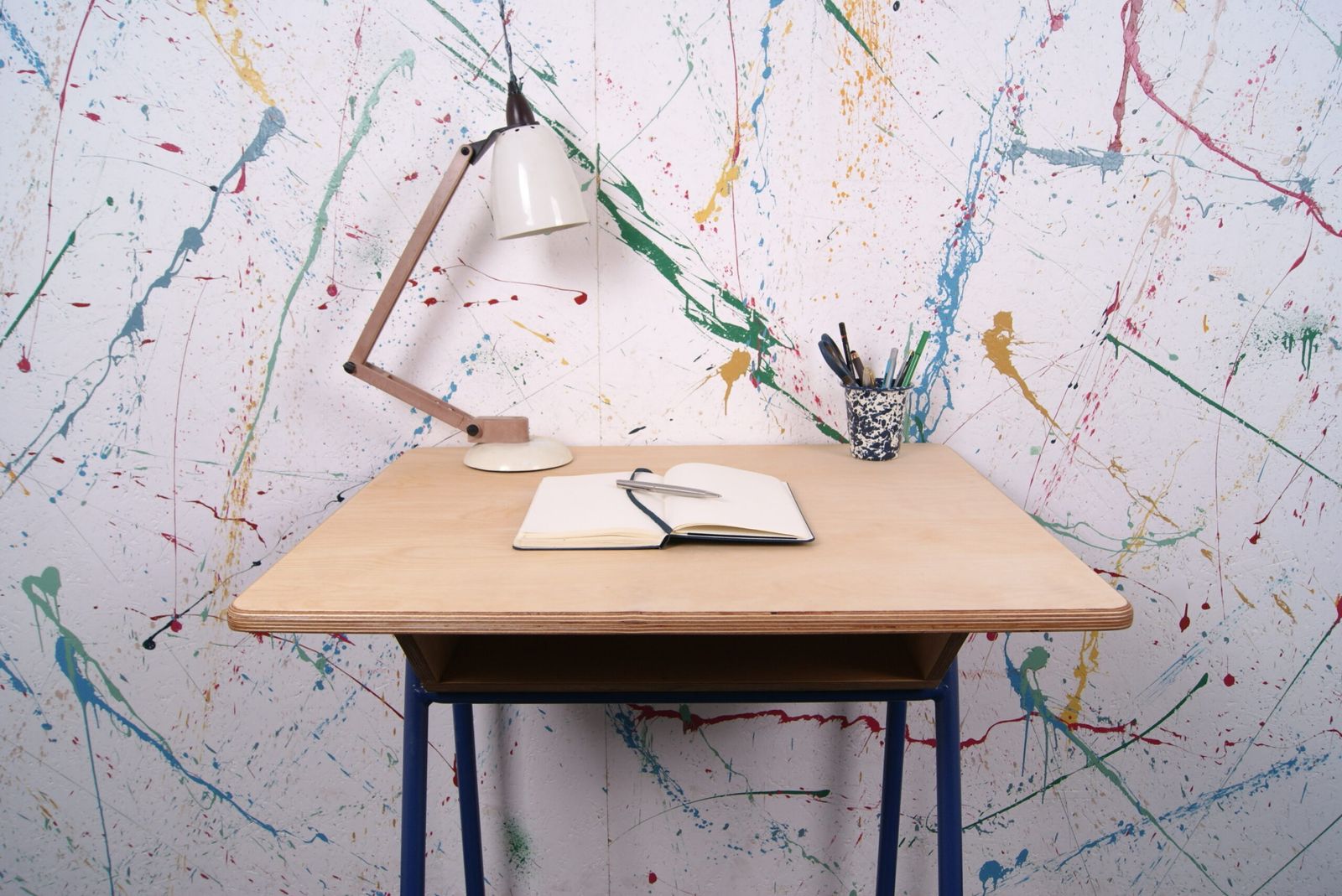 Customised Metal Legged Desk With Birch Ply Top And Shelf photo furniture