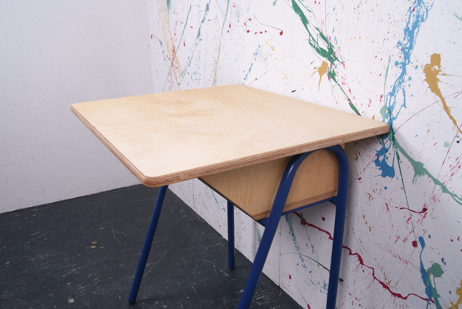 Customised Metal Legged Desk With Birch Ply Top And Shelf photo Furniture