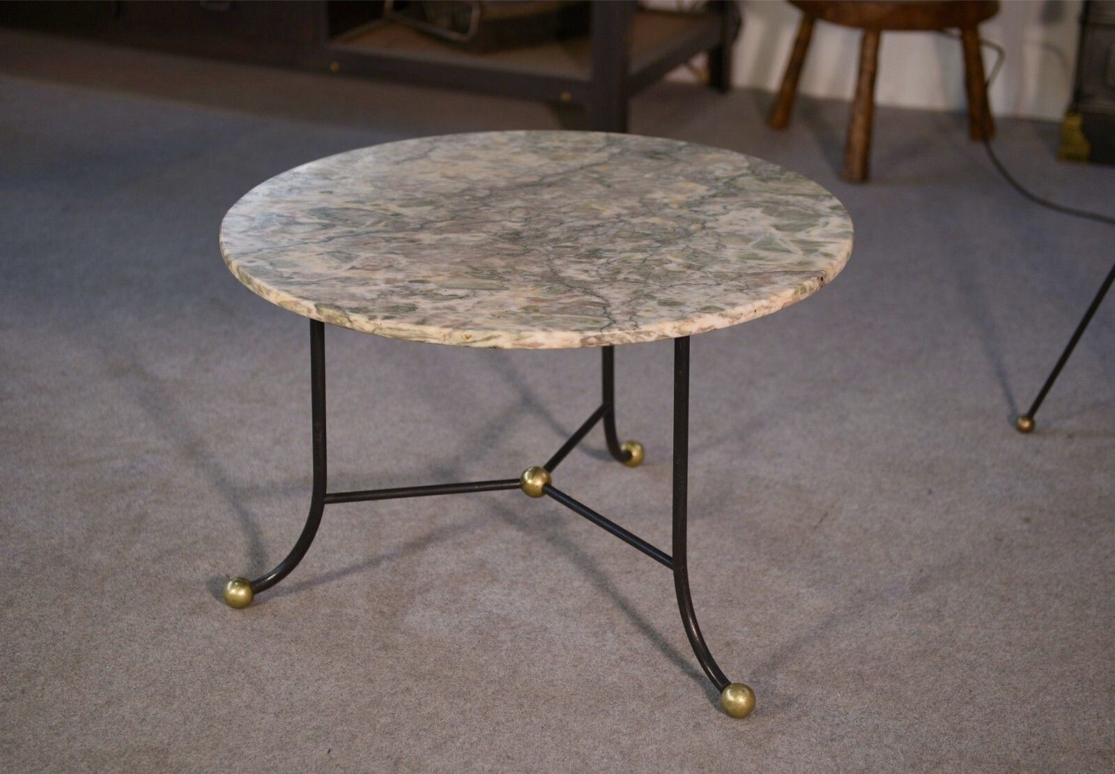 Marble Pedestal And Wrought Iron Base With Brass Balls