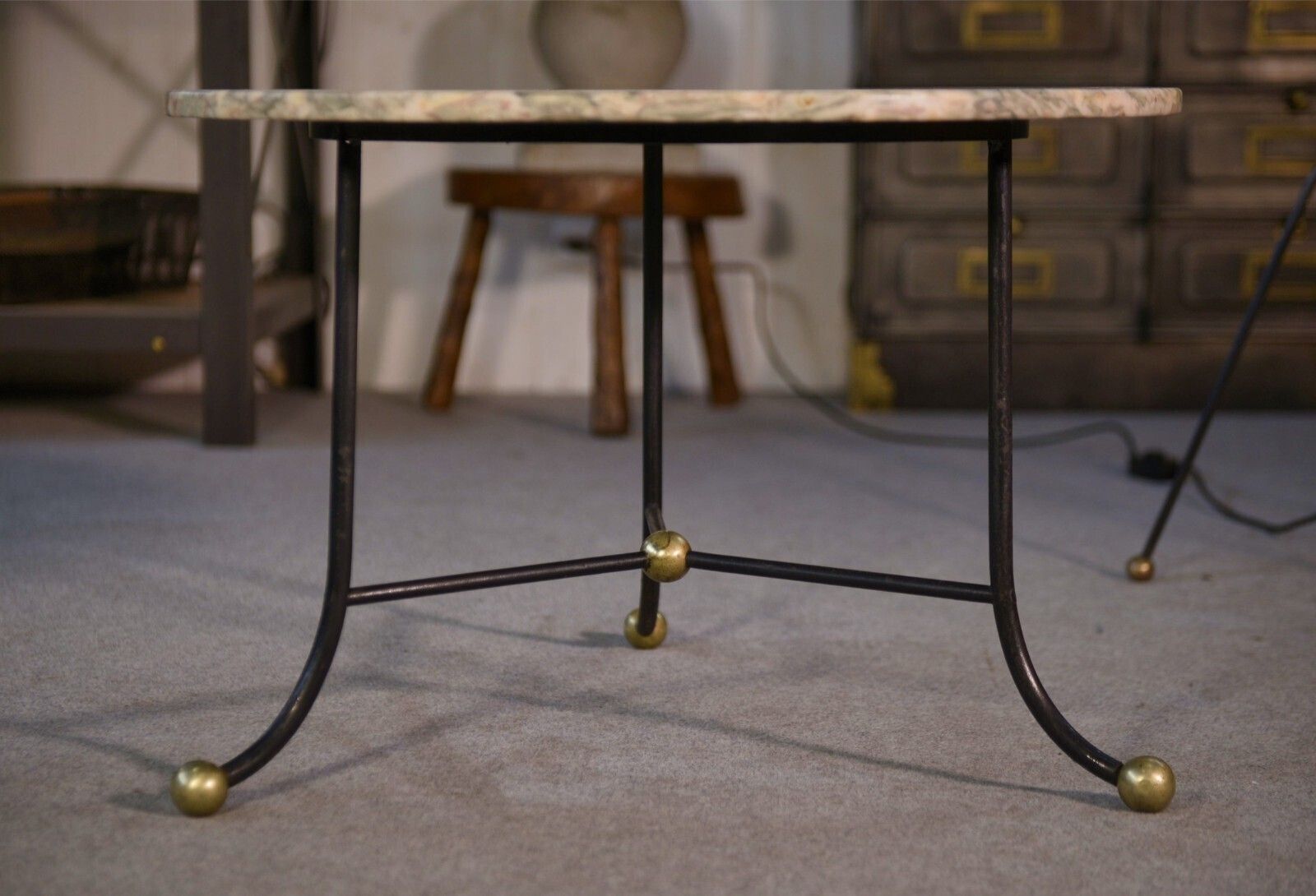 photo furniture Marble Pedestal And Wrought Iron Base With Brass Balls