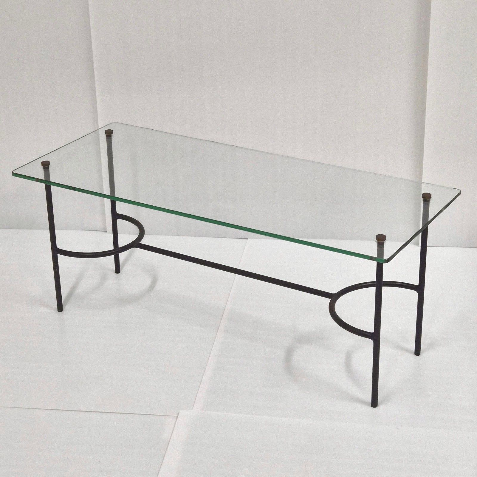 Vintage 1950s Black Lacquer Steel Coffee Table & Glass 50s 1950s Dlg Pierre Guariche