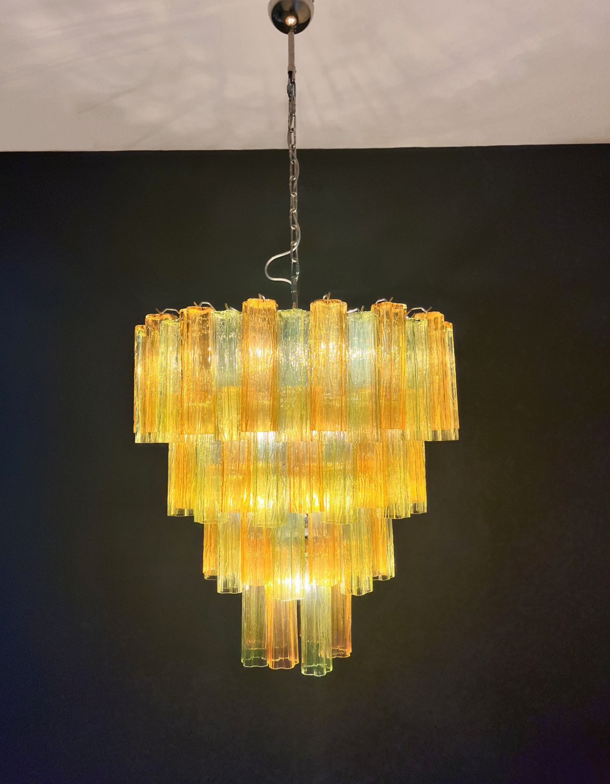Lighting Huge Vintage Murano Glass Tiered Chandelier   80 Glasses   Green And Amber photo