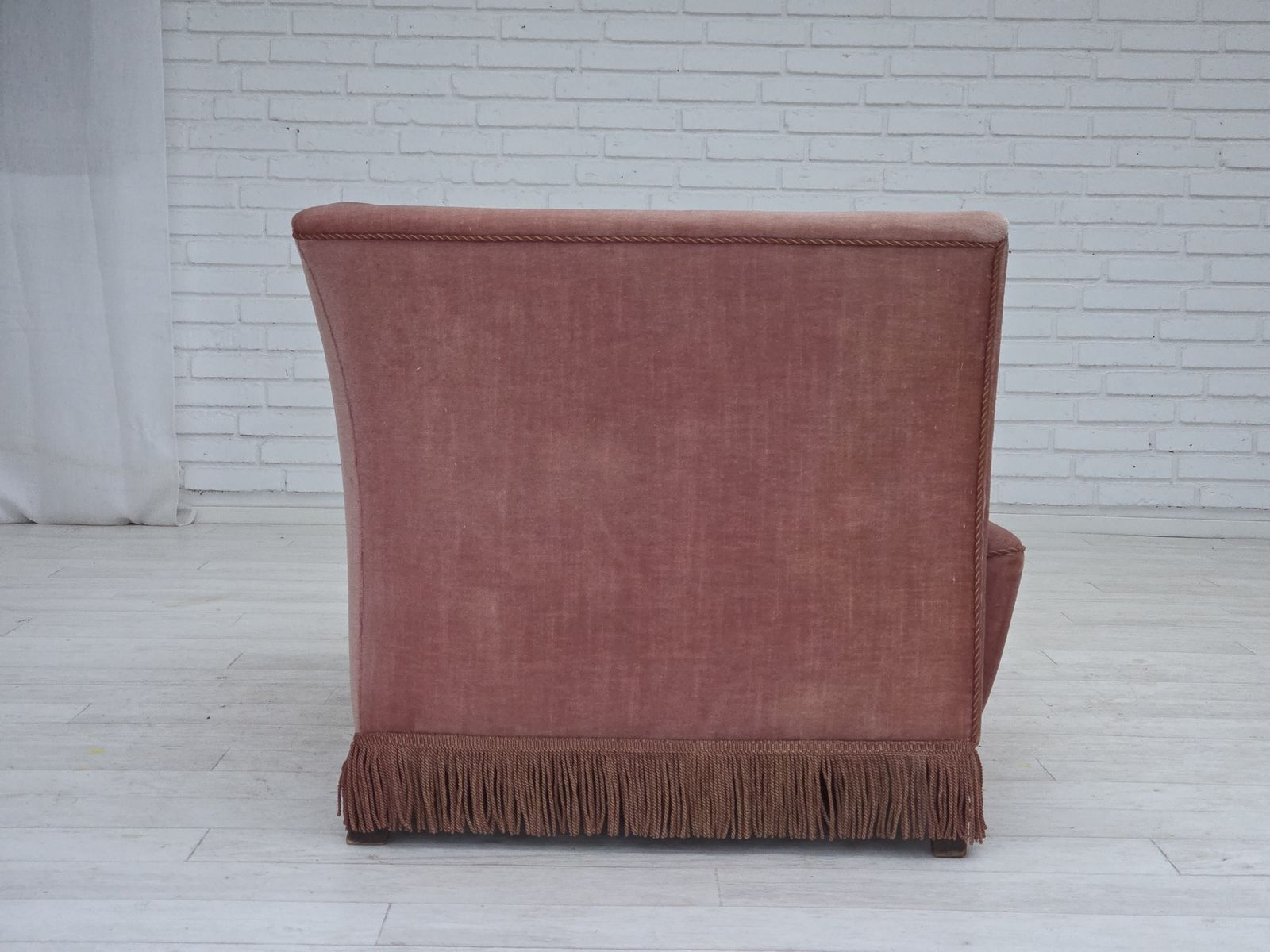 photo for sale 1970s, Danish 2 Seater Sofa, Original Salmon Pink Furniture Velour.