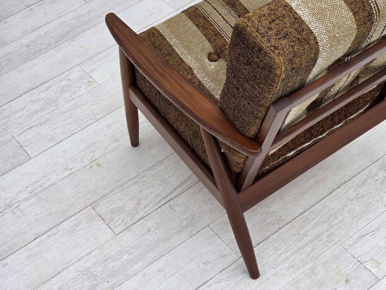photo furniture 1970s, Danish Armchair, Teak Wood, Furniture Wool Fabric.