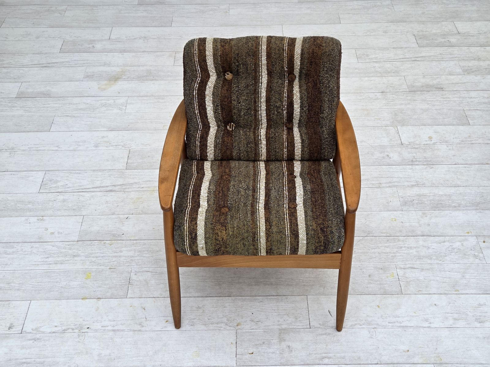 890.0 1970s, Danish Armchair, Beech Wood, Furniture Wool Fabric. photo