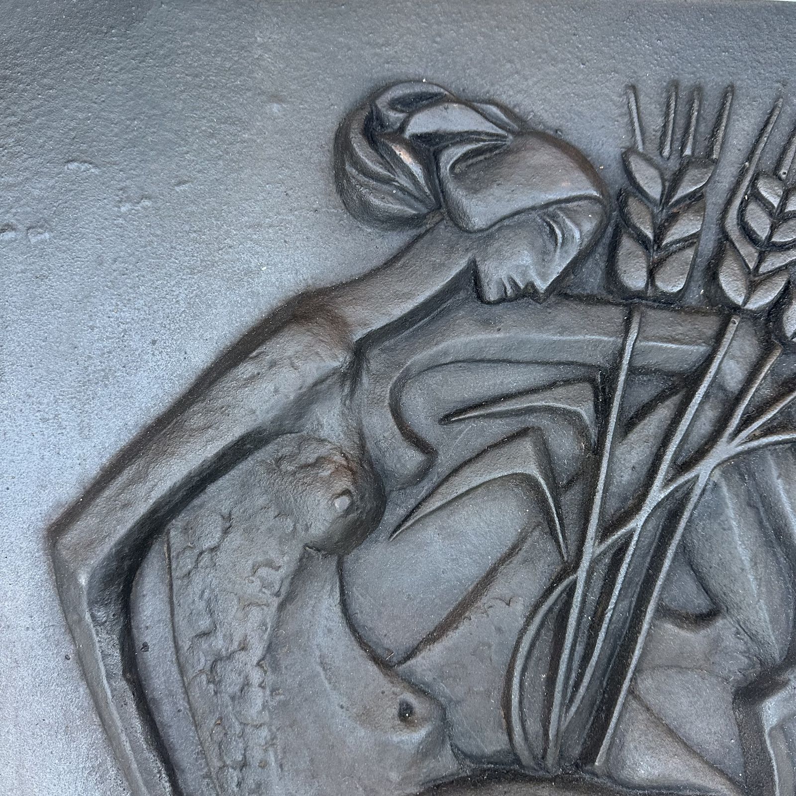 Modernist Cast Iron Plaque Depicting A Nude Woman Holding A Scythe And Ears Of Wheat photo 1250.0
