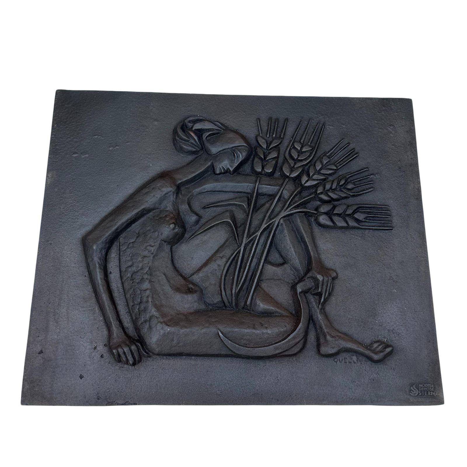 photo buy Modernist Cast Iron Plaque Depicting A Nude Woman Holding A Scythe And Ears Of Wheat