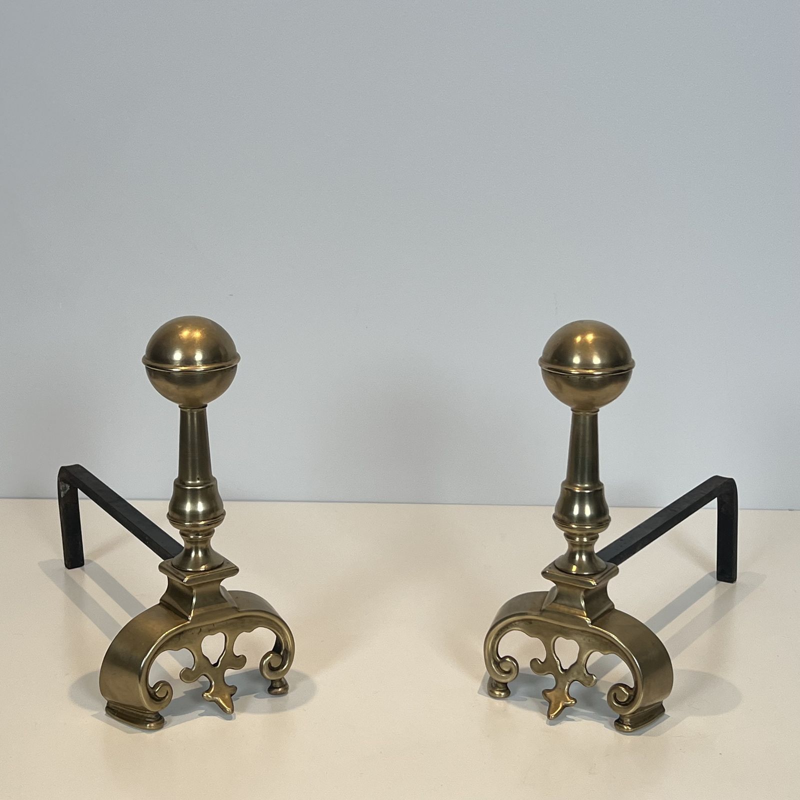 1250.0 Pair Of Brass Andirons, 1900s, Antique photo