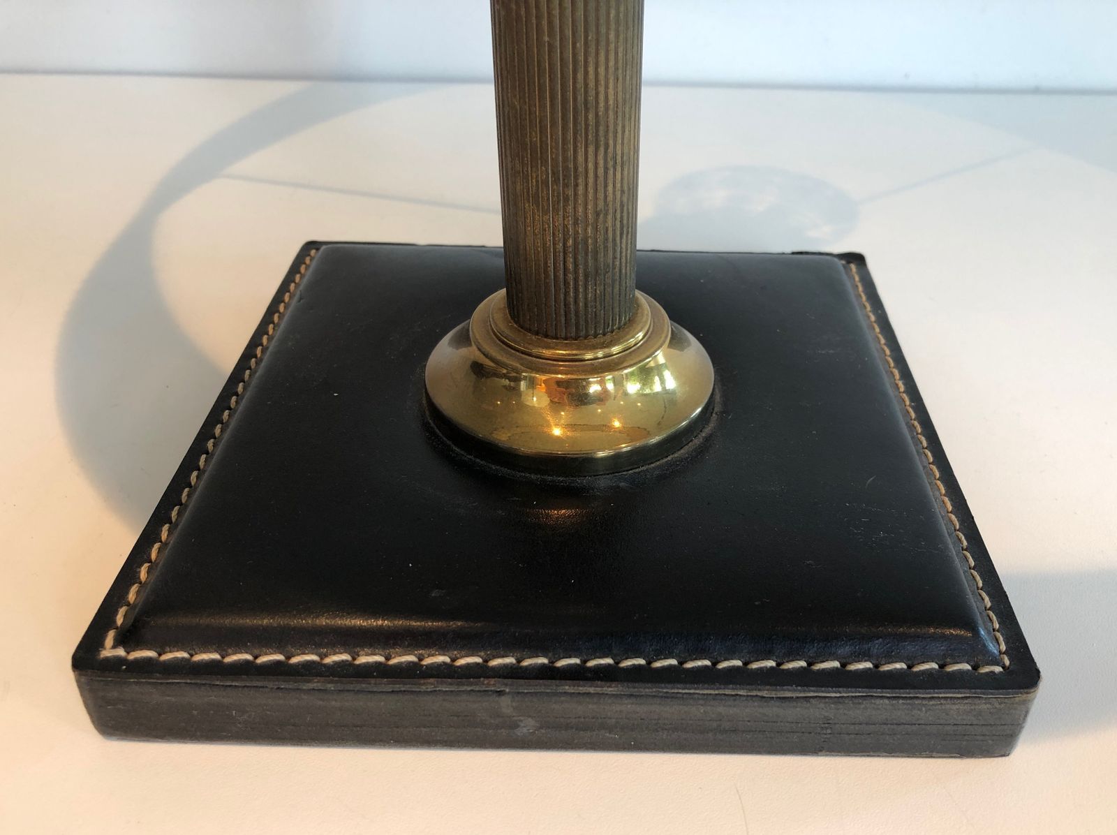 Black Leather And Brass Desk Lamp In The Style Of Jacques Adnet photo 1250.0