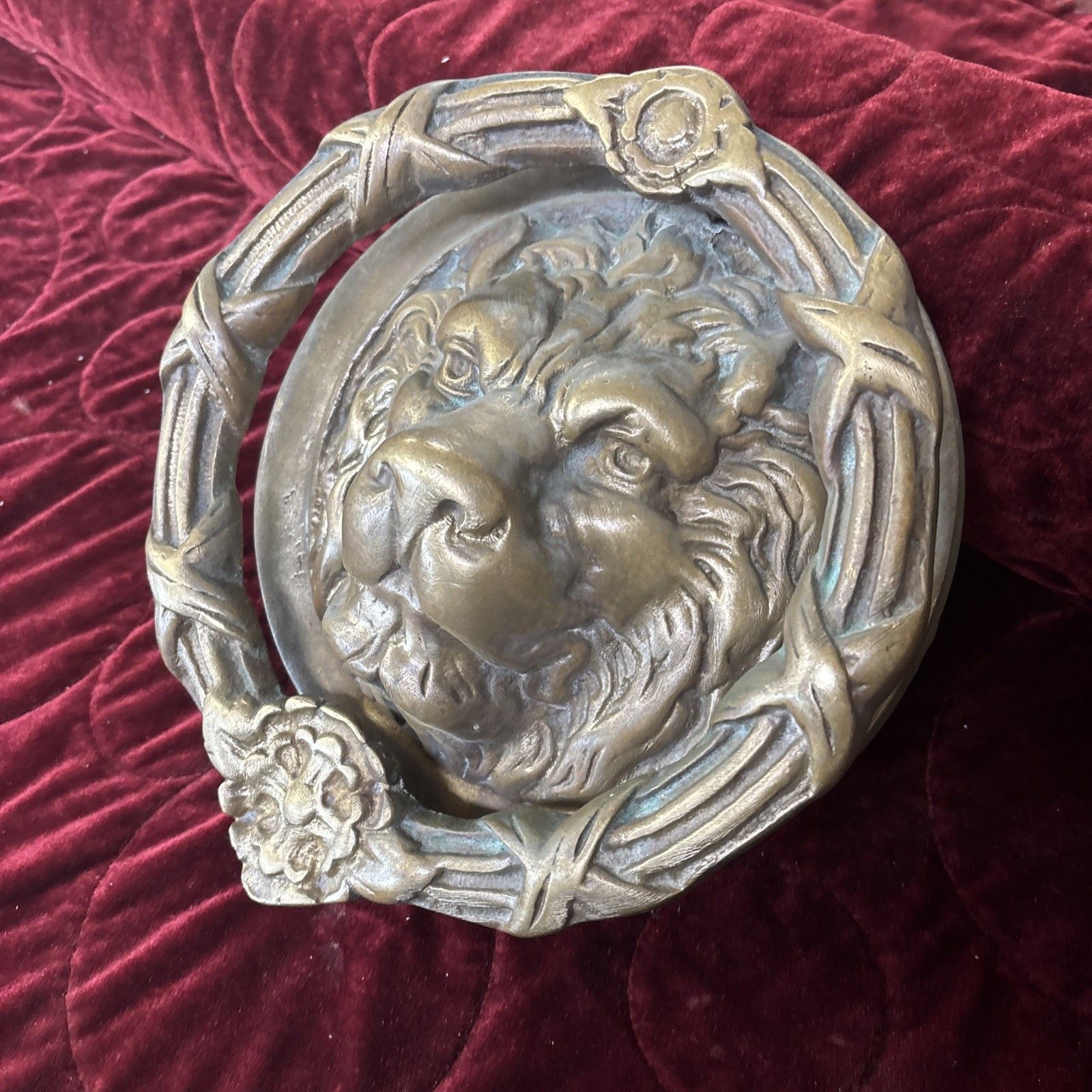 Huge Antique Solid Brass Front Door Knocker Period Reclaimed Manor Cast Metal photo for sale