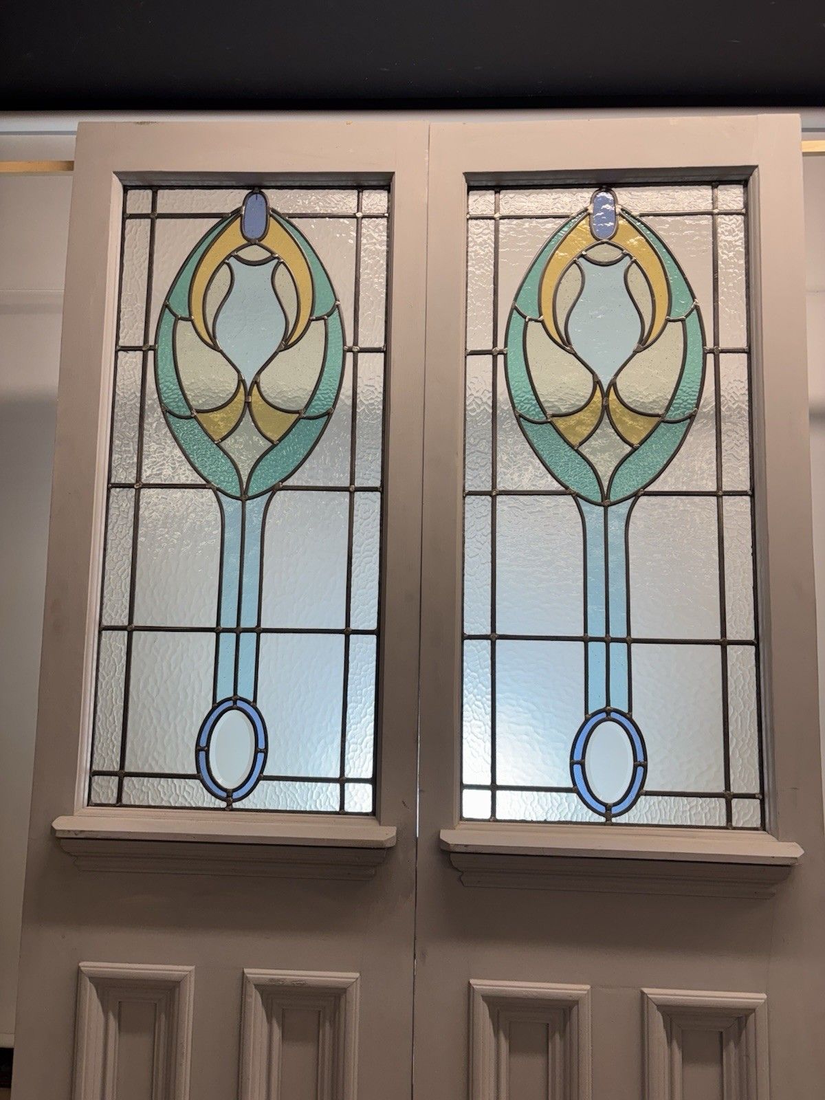 Victorian Stained Glass French Front Doors Reclaimed Period Old Antique Lead photo Home Fixtures