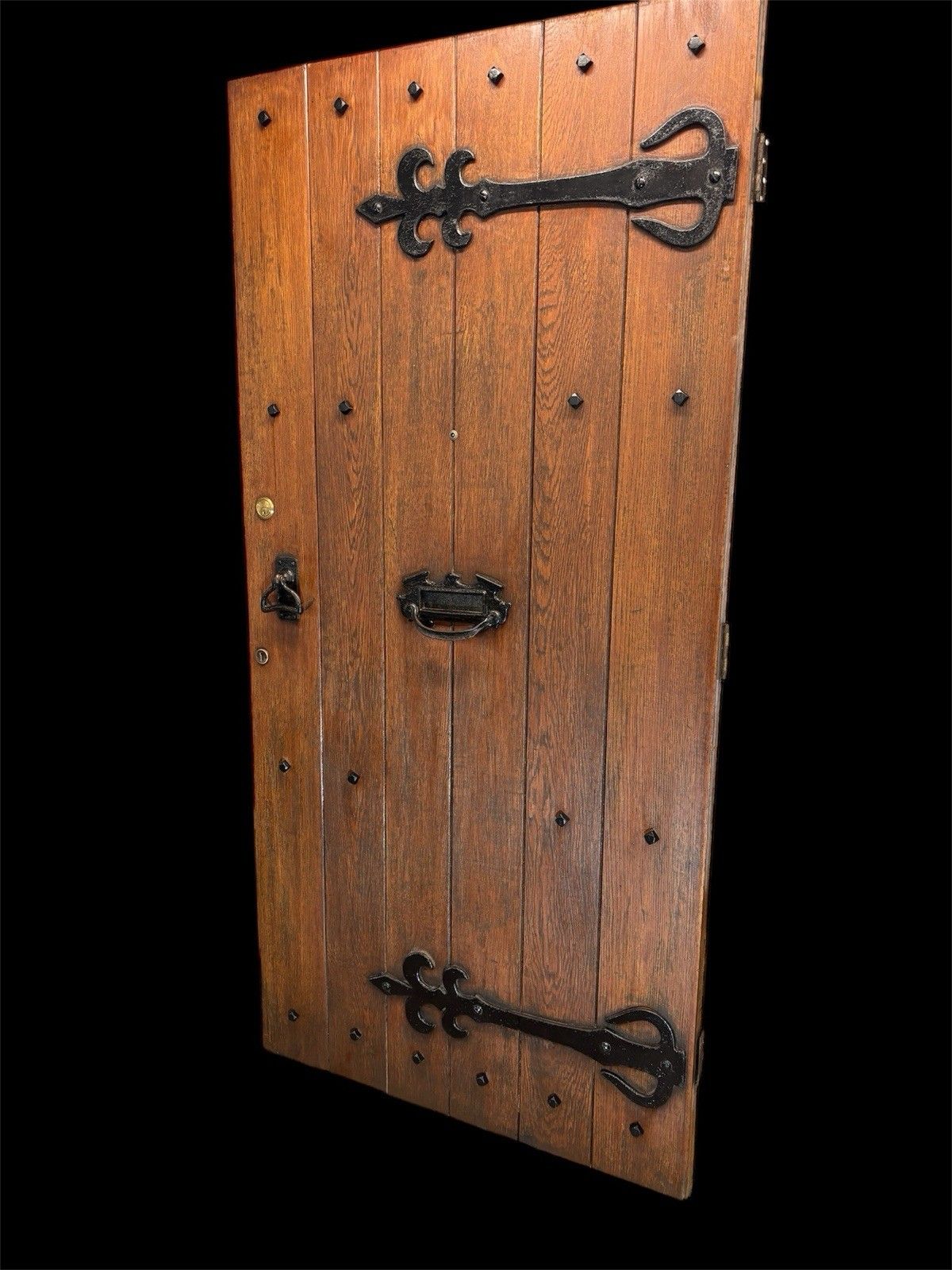 Large Solid Oak Front Door Old Antique Period Reclaimed Wood Cast Iron Refurb photo for sale