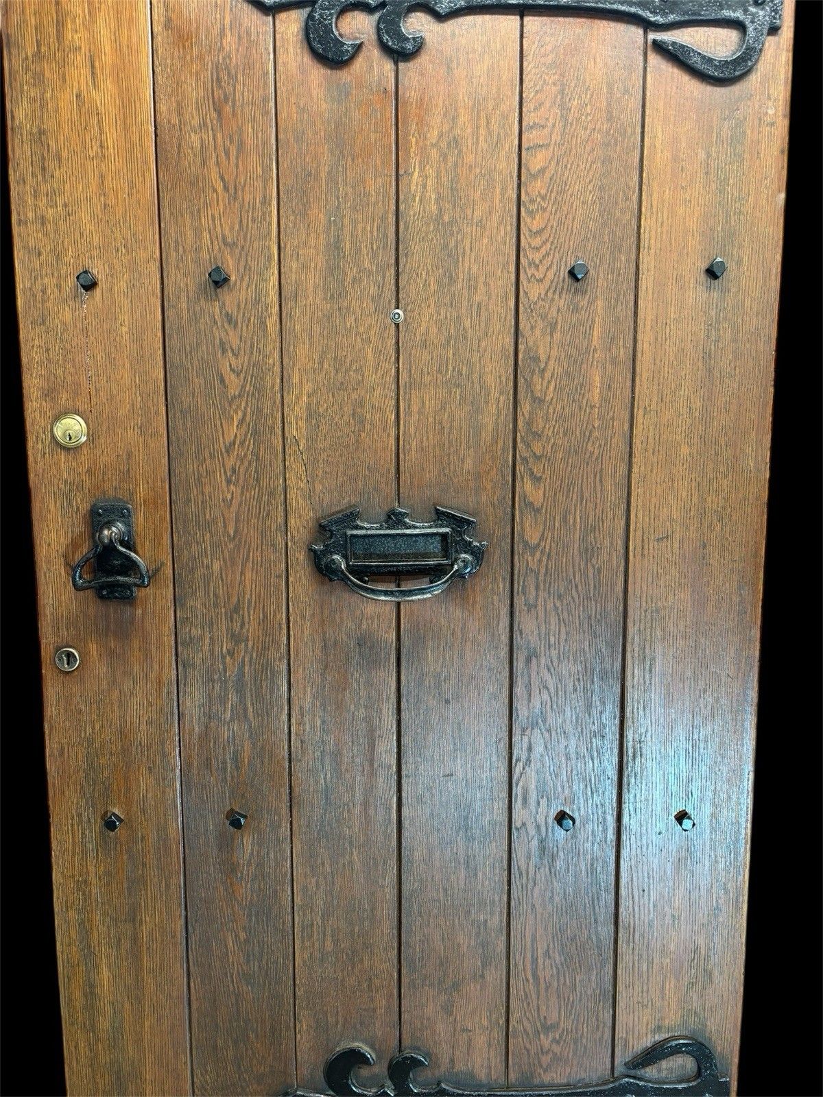 Large Solid Oak Front Door Old Antique Period Reclaimed Wood Cast Iron Refurb photo vinterior