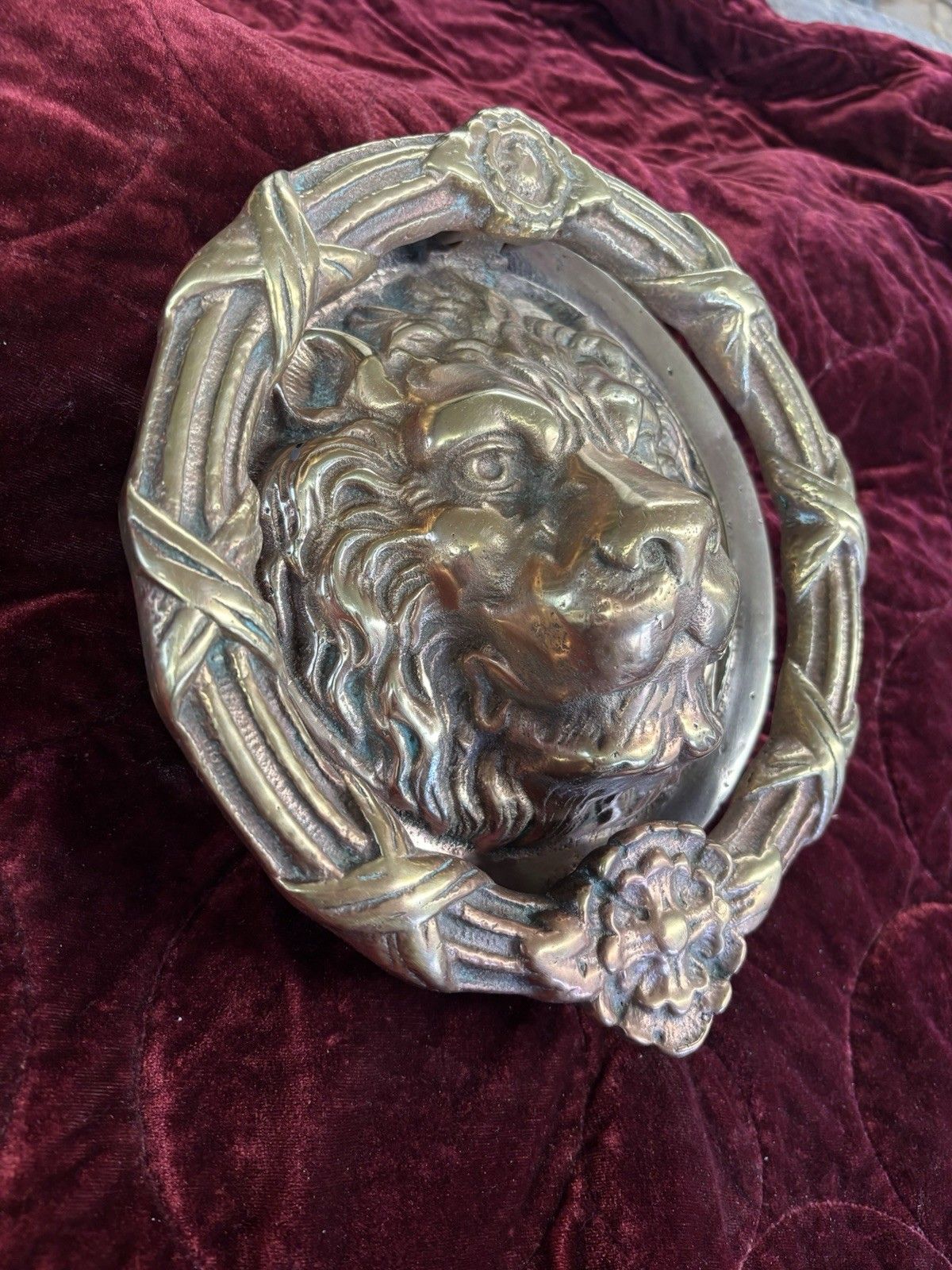 Huge Antique Solid Brass Front Door Knocker Period Reclaimed Manor Cast Metal photo furniture