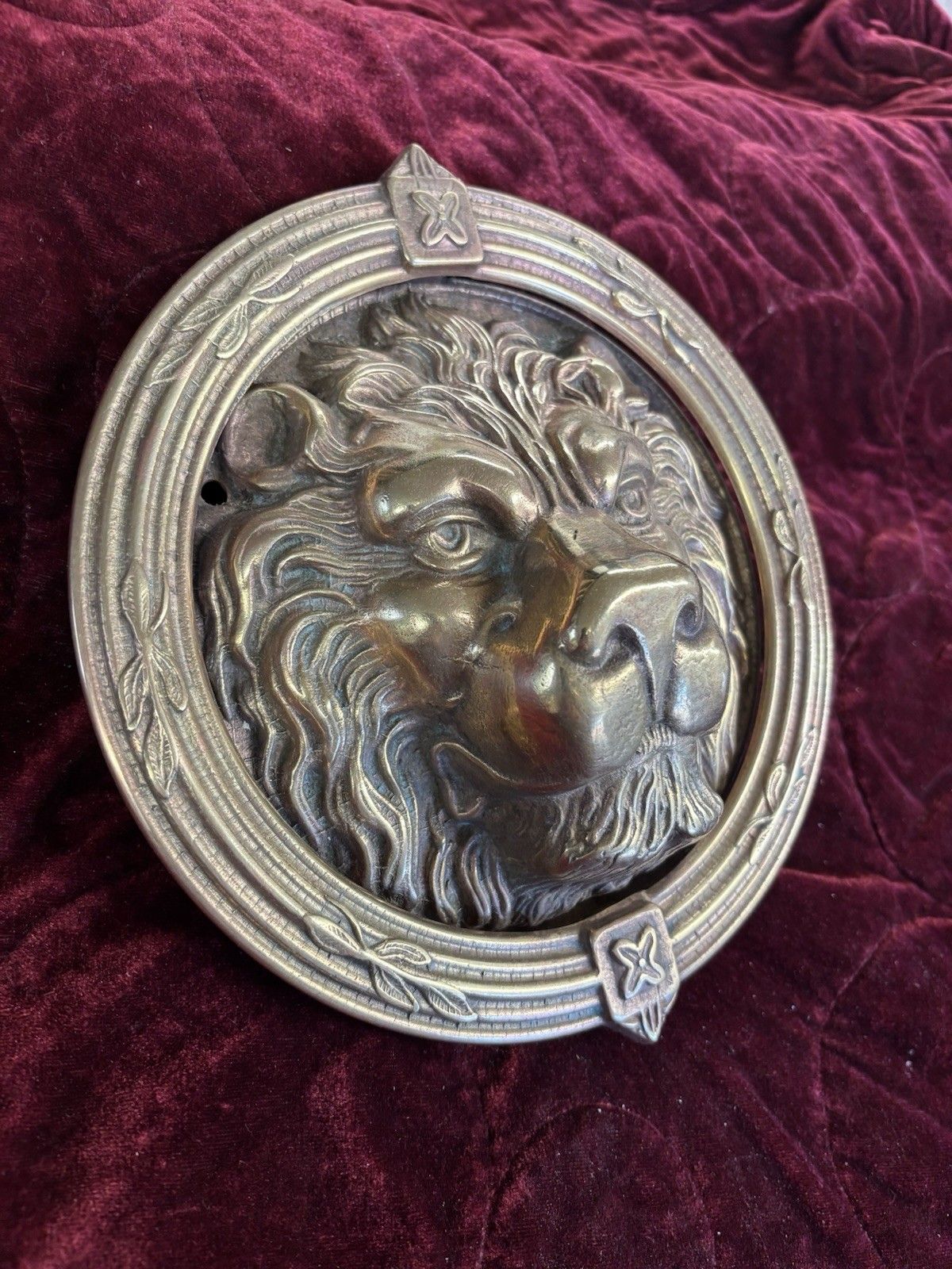 Huge Antique Solid Brass Front Door Knocker Period Reclaimed Manor Cast Metal photo furniture