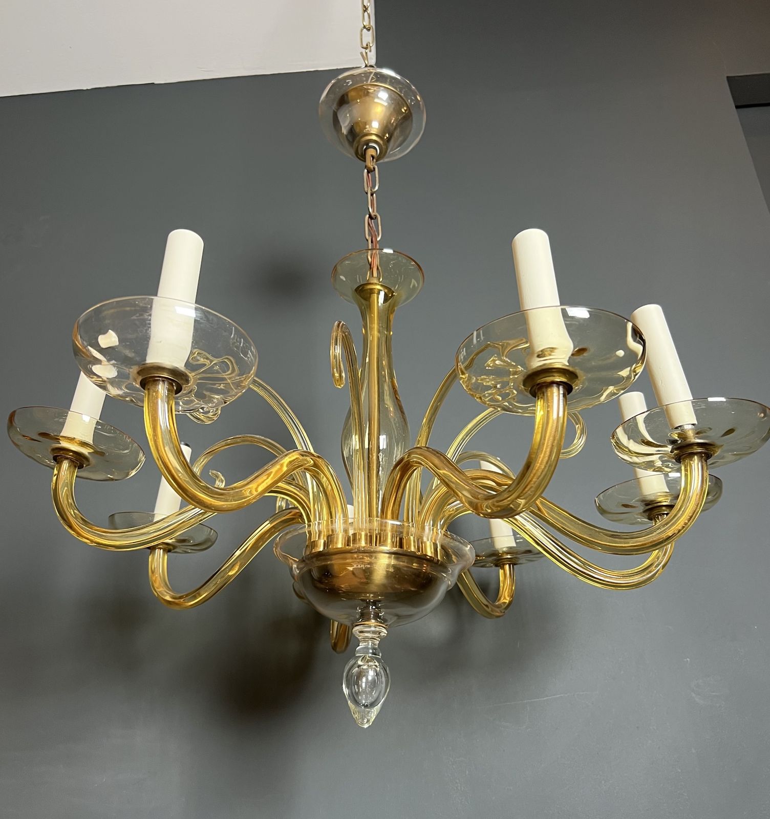 Orange Murano Crystal Chandelier With 8 Lights. Italian Work. Circa 1970 photo furniture