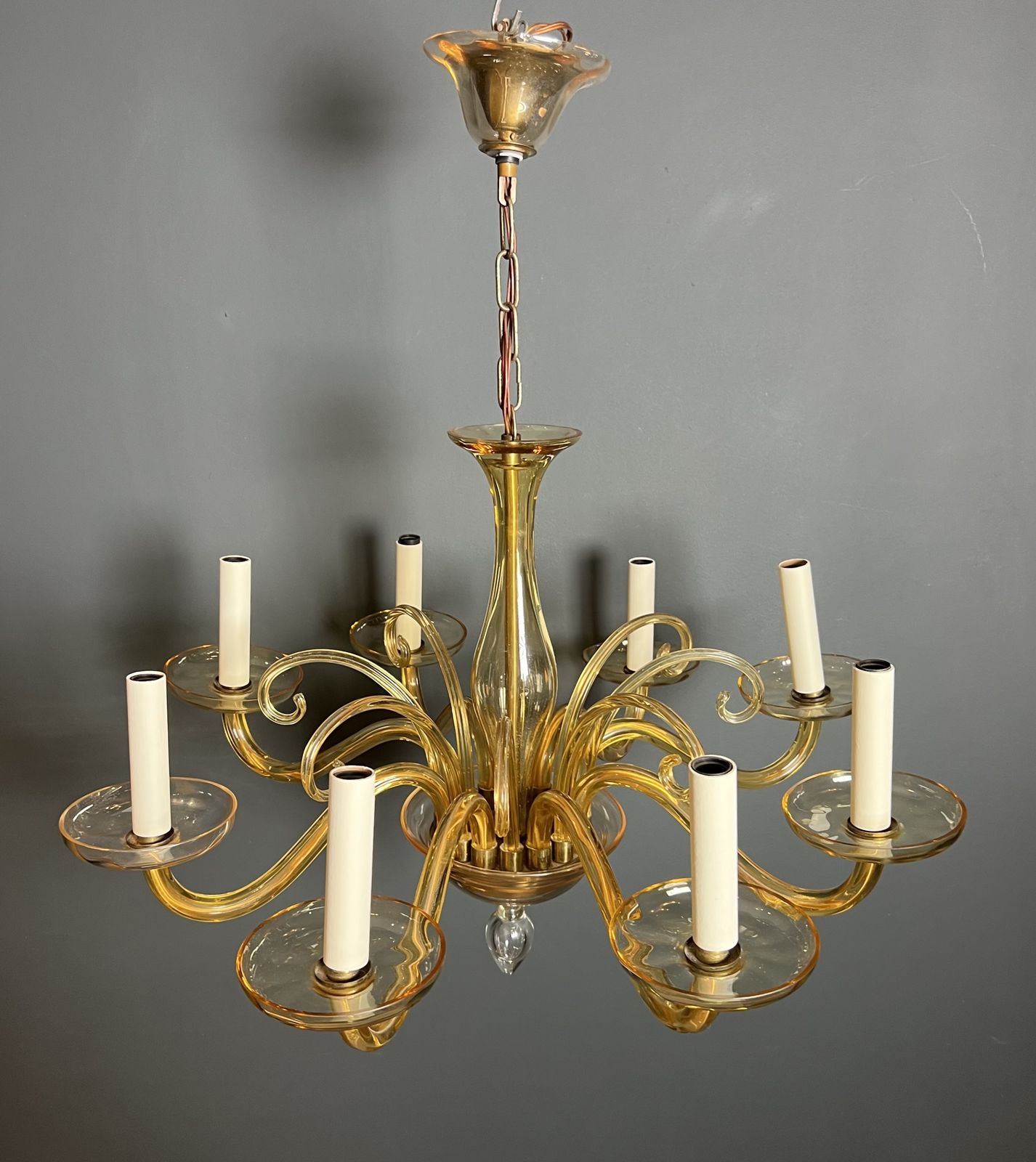 Orange Murano Crystal Chandelier With 8 Lights. Italian Work. Circa 1970 photo vinterior