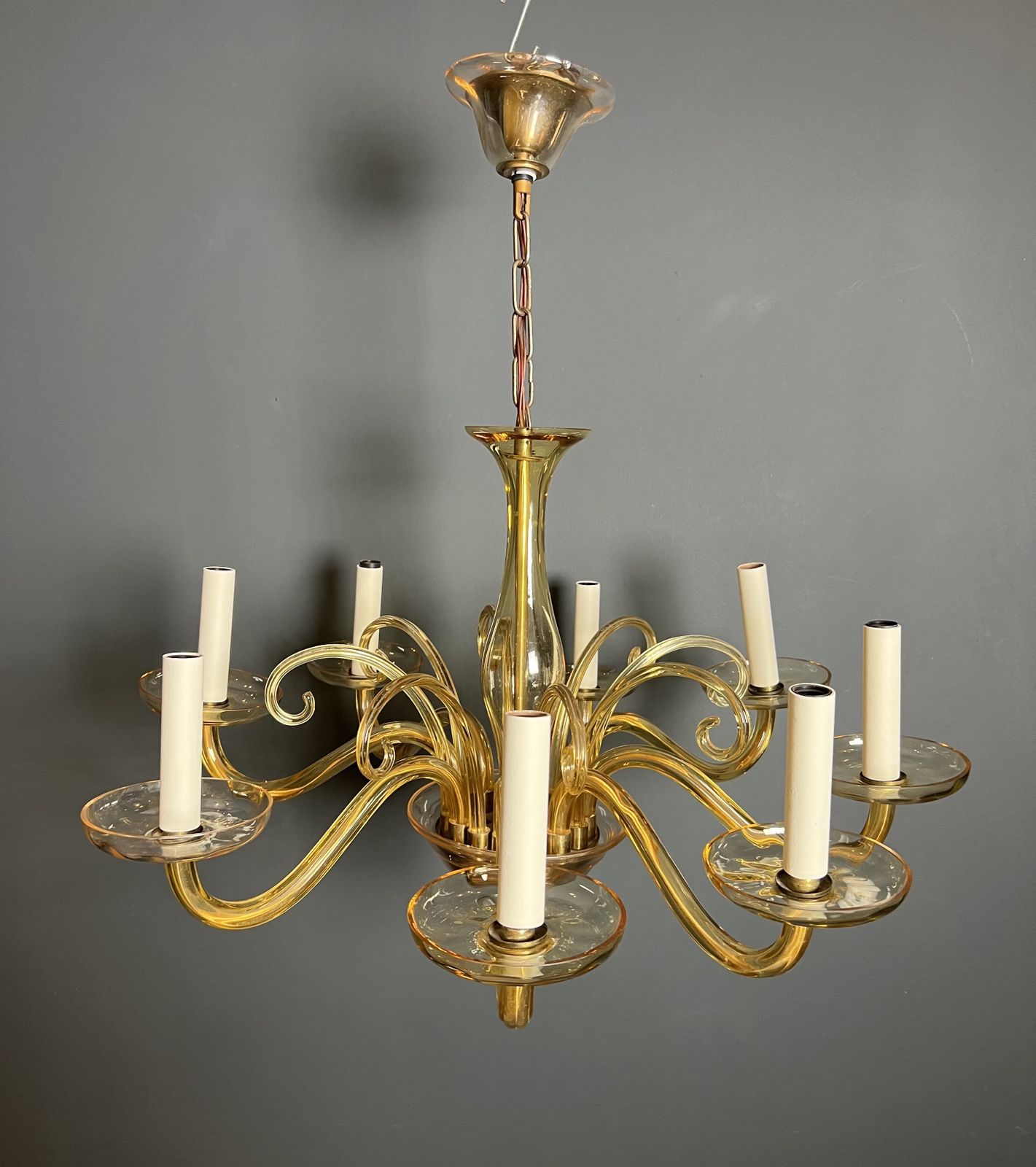 photo buy Orange Murano Crystal Chandelier With 8 Lights. Italian Work. Circa 1970