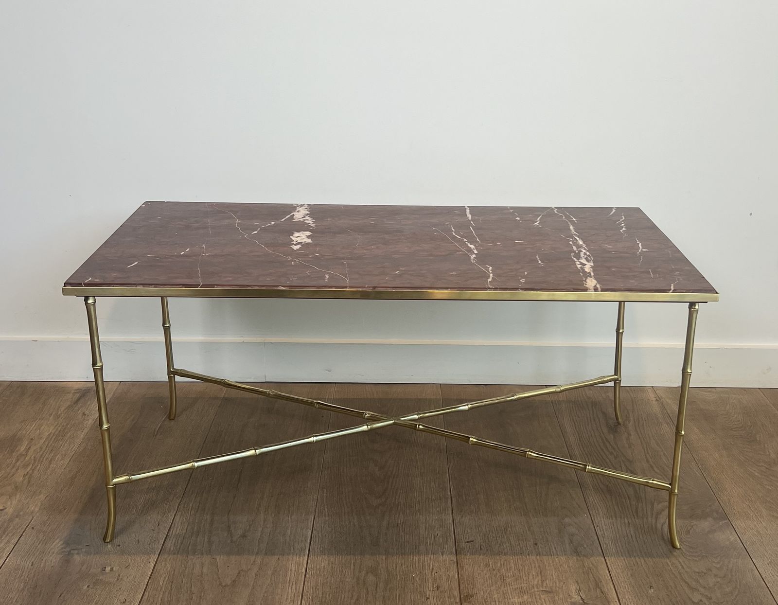 Bronze Coffee Table In Faux Bamboo Style With Veined Red Marble Tops From Maison Bagués photo furniture