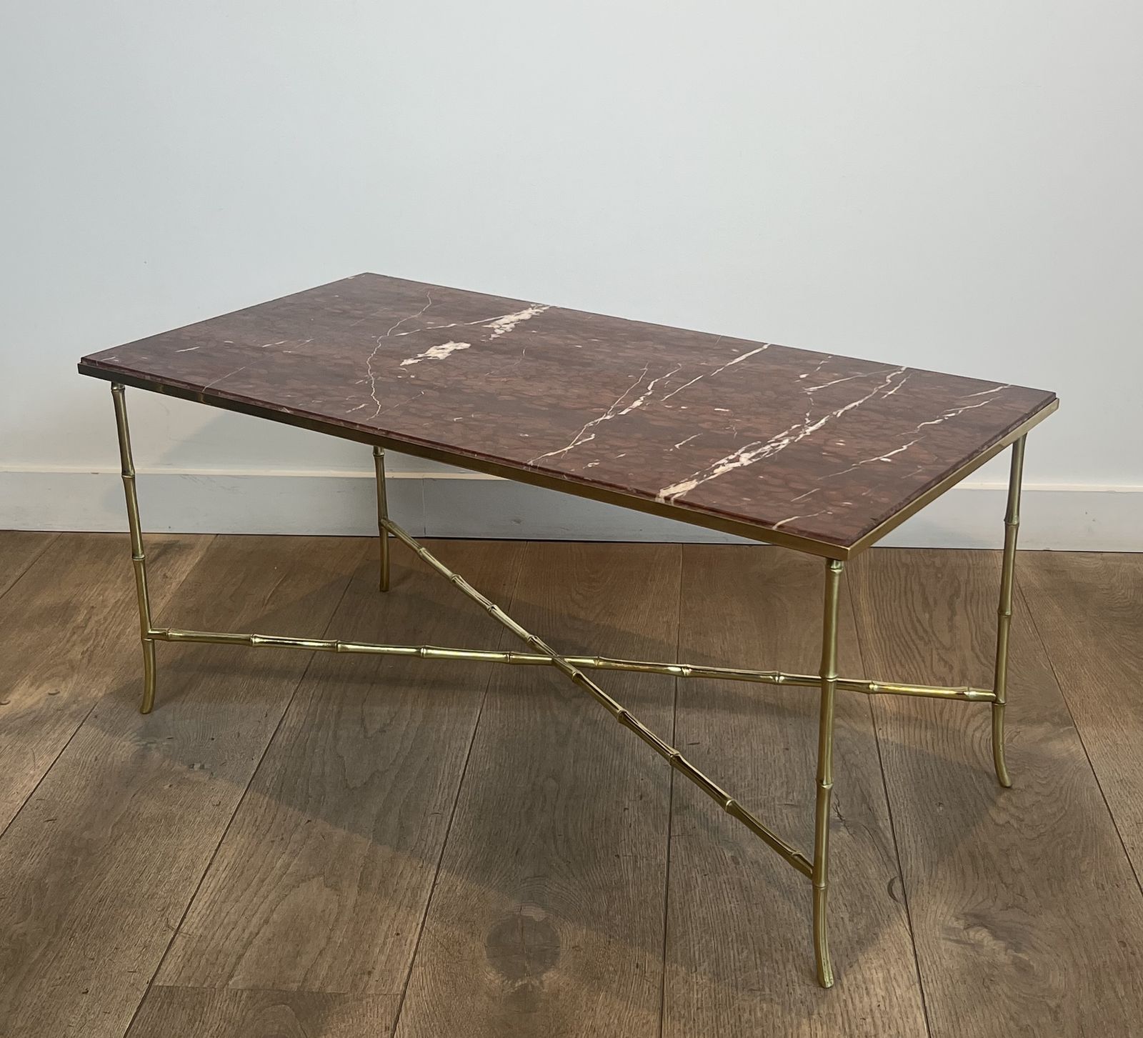 Bronze Coffee Table In Faux Bamboo Style With Veined Red Marble Tops From Maison Bagués photo vinterior