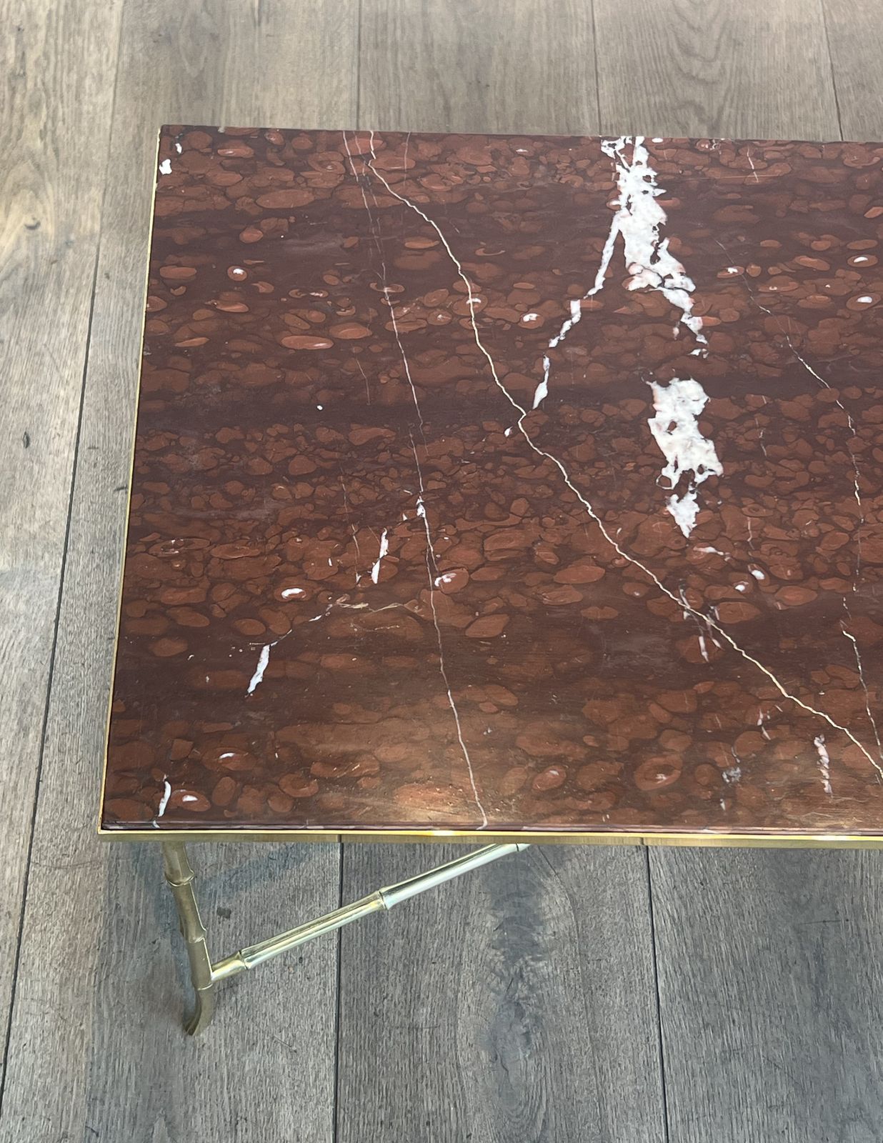 Bronze Coffee Table In Faux Bamboo Style With Veined Red Marble Tops From Maison Bagués photo buy