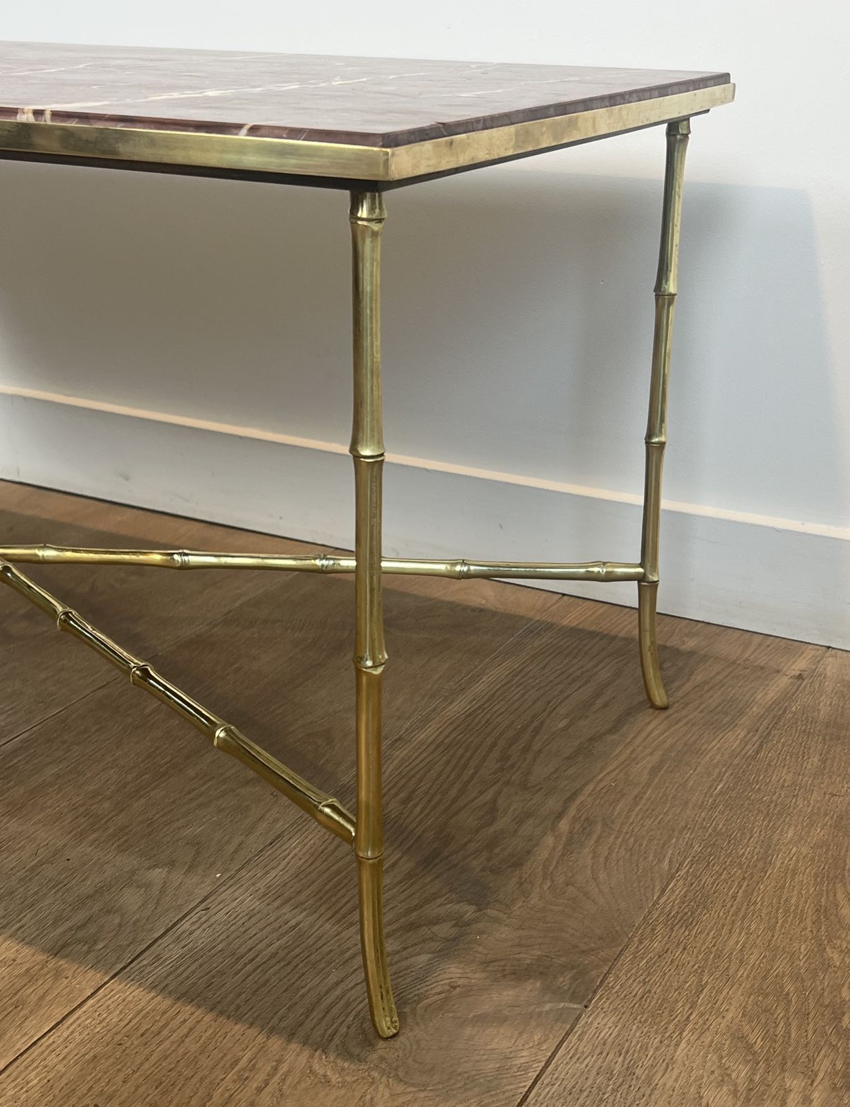 Furniture Bronze Coffee Table In Faux Bamboo Style With Veined Red Marble Tops From Maison Bagués photo