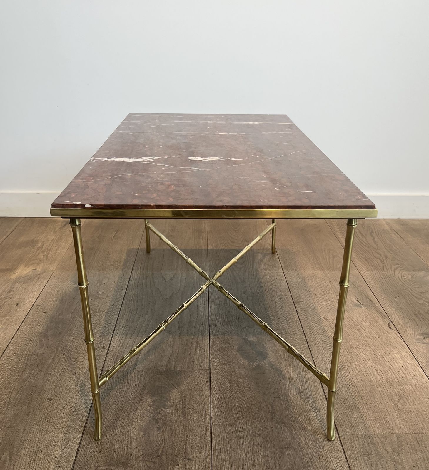 photo buy Bronze Coffee Table In Faux Bamboo Style With Veined Red Marble Tops From Maison Bagués