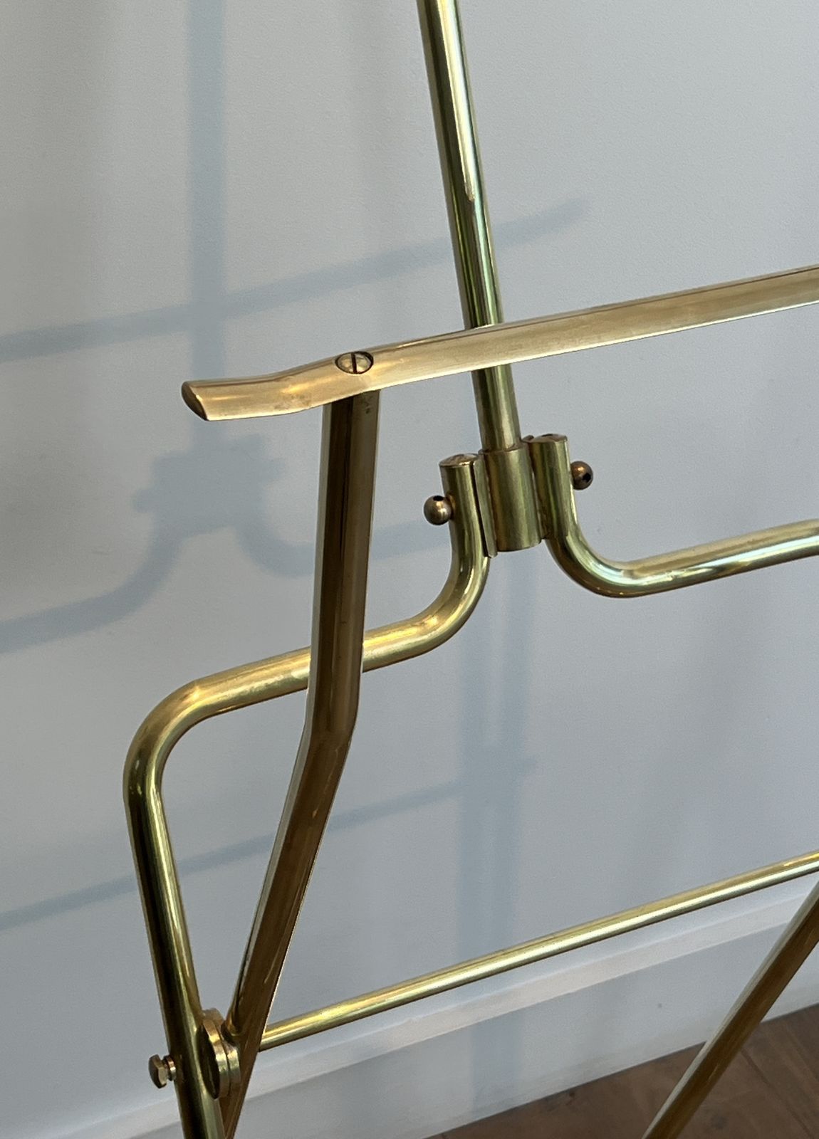 Neoclassical Style Folding Valet Stand In Brass And Wood photo vinterior