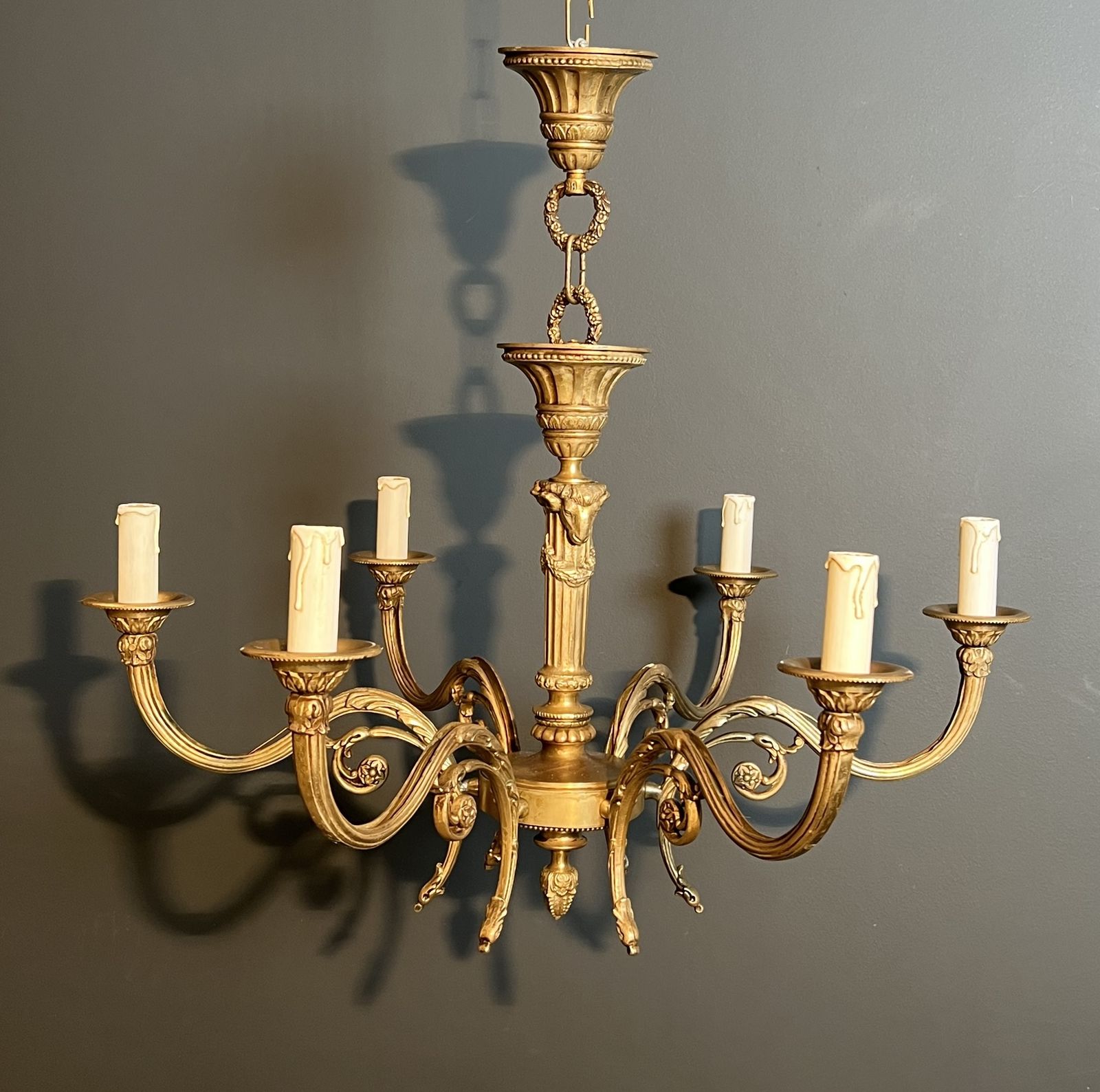Bronze Chandelier With Ram's Heads In The Louis XVI Style, In The Style Of The Jansen Family photo Lighting