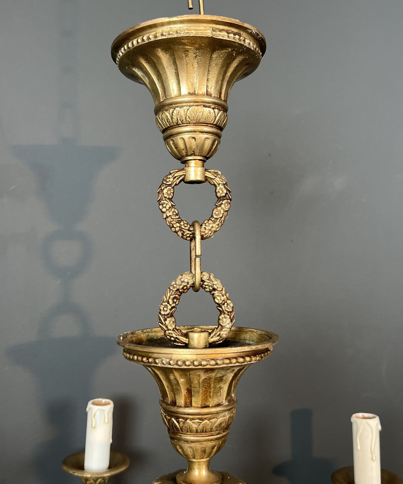Bronze Chandelier With Ram's Heads In The Louis XVI Style, In The Style Of The Jansen Family photo vinterior