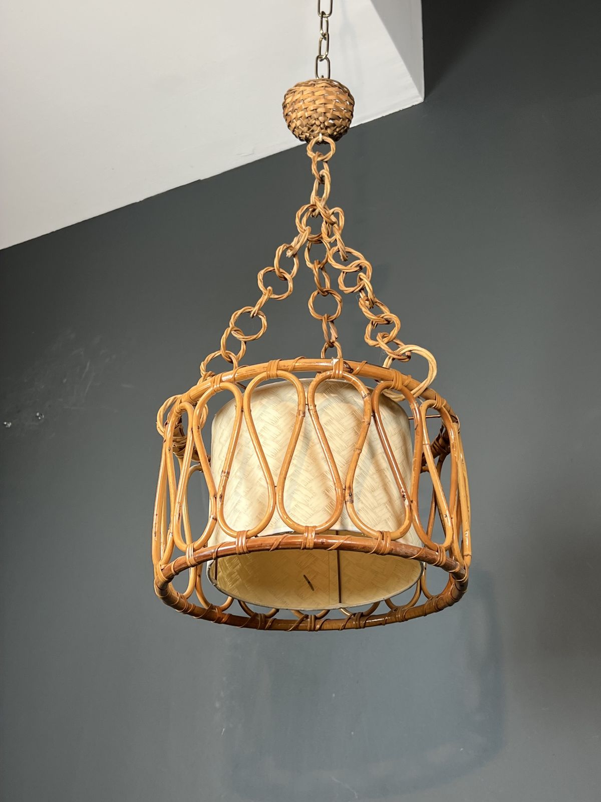 Small Rattan Chandelier In The Style Of Adrien Audoux And Frida Minet (Audoux Minet) photo furniture