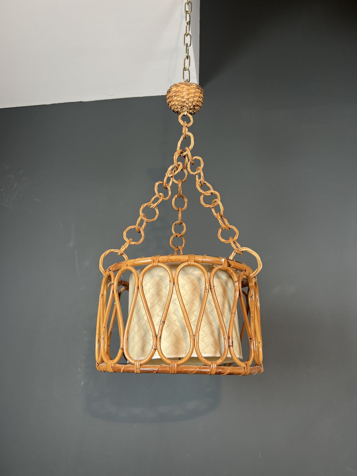 photo buy Small Rattan Chandelier In The Style Of Adrien Audoux And Frida Minet (Audoux Minet)