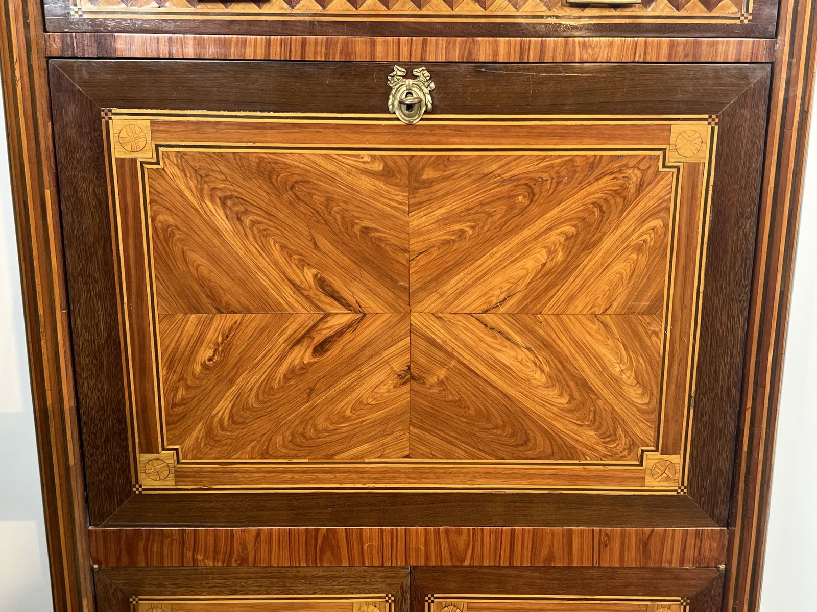 photo furniture Louis XVI Style Drop Front Secretary Desk In Marquetry And Carrara Marble Top