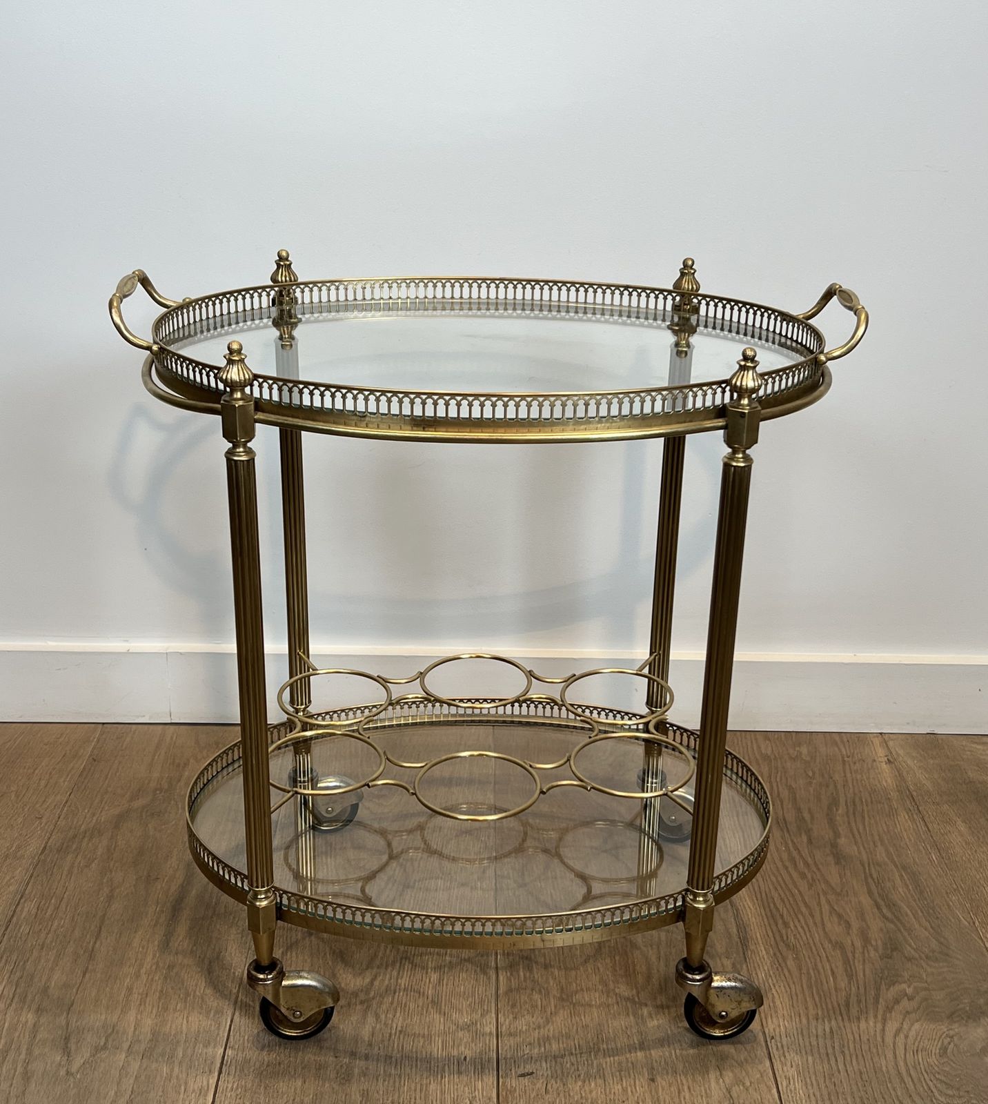Oval Brass Rolling Table In The Style Of Maison Jansen. Circa 1940